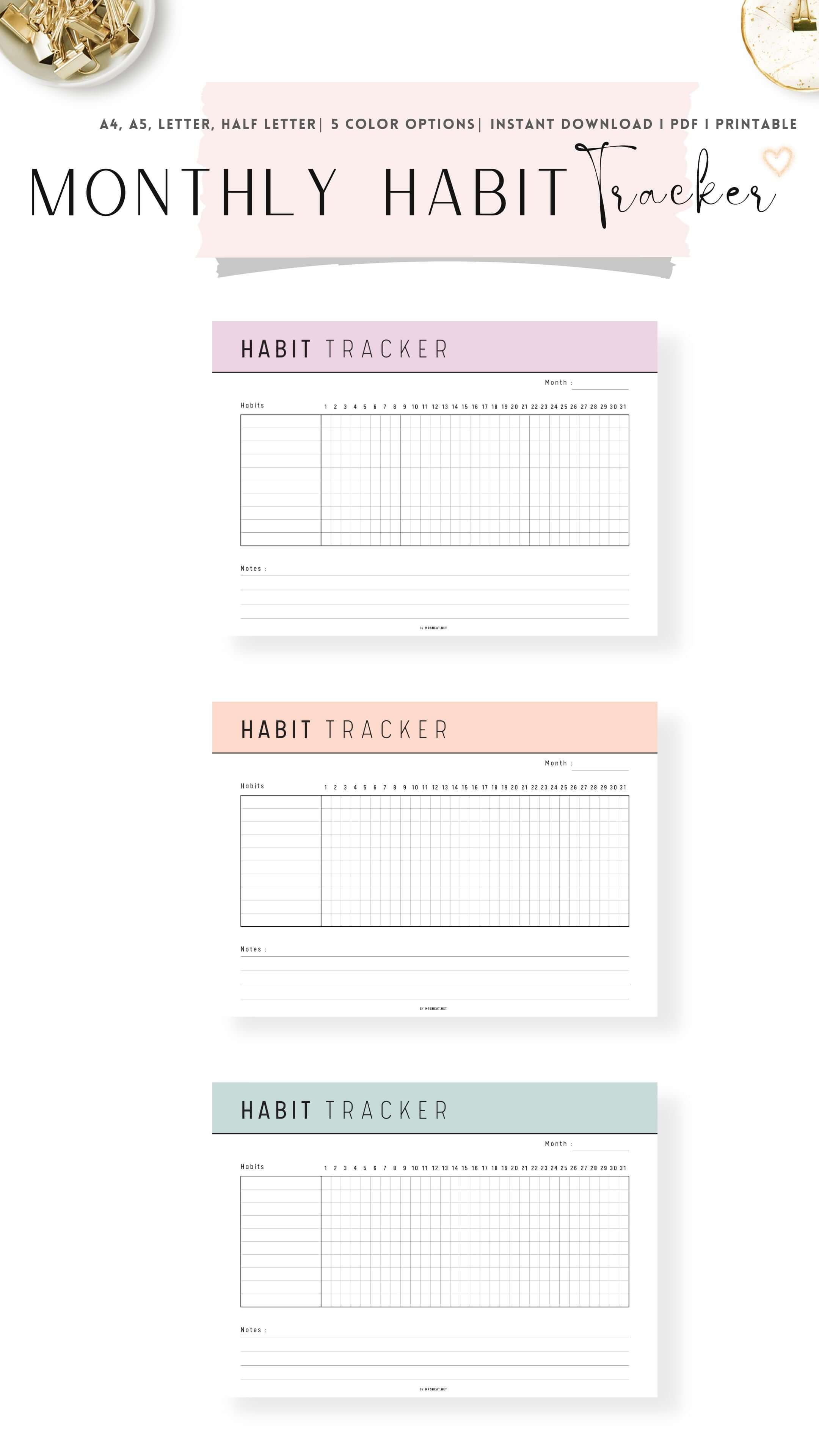 monthly habit tracker template printable - m270 – mrsneat