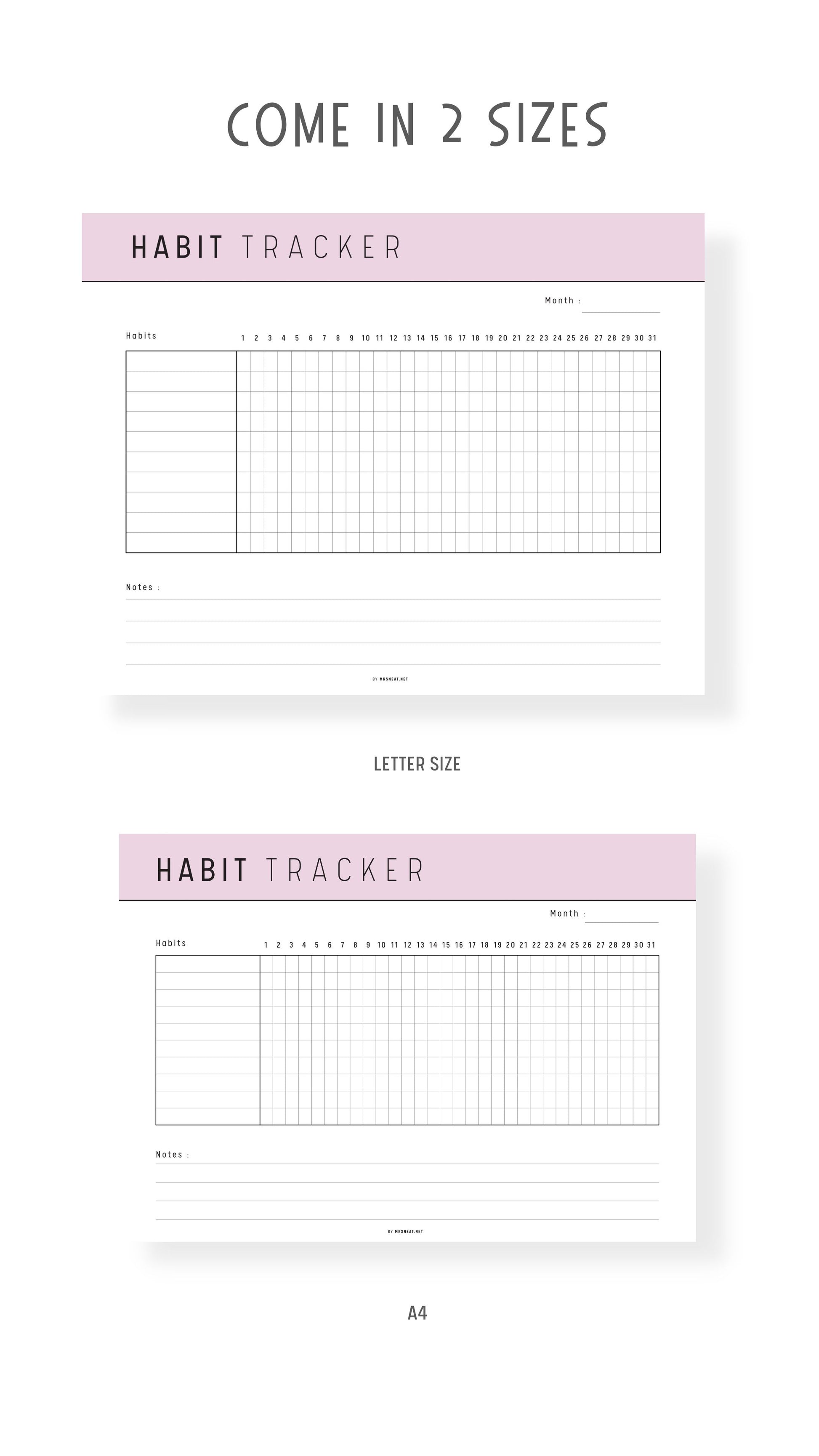 A4 & Letter Monthly Habit Tracker Template Printable