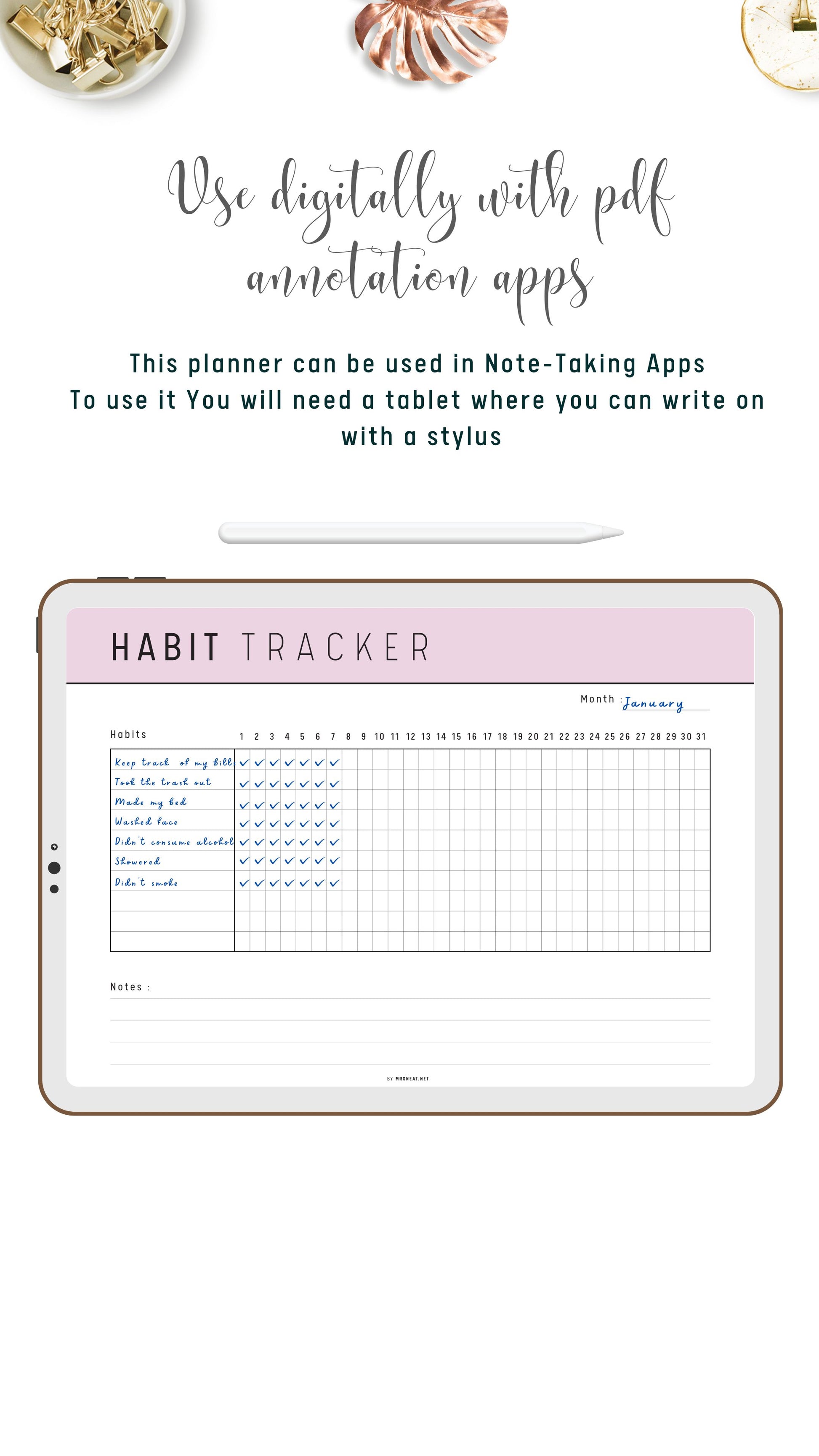 Digital Monthly Habit Tracker Template