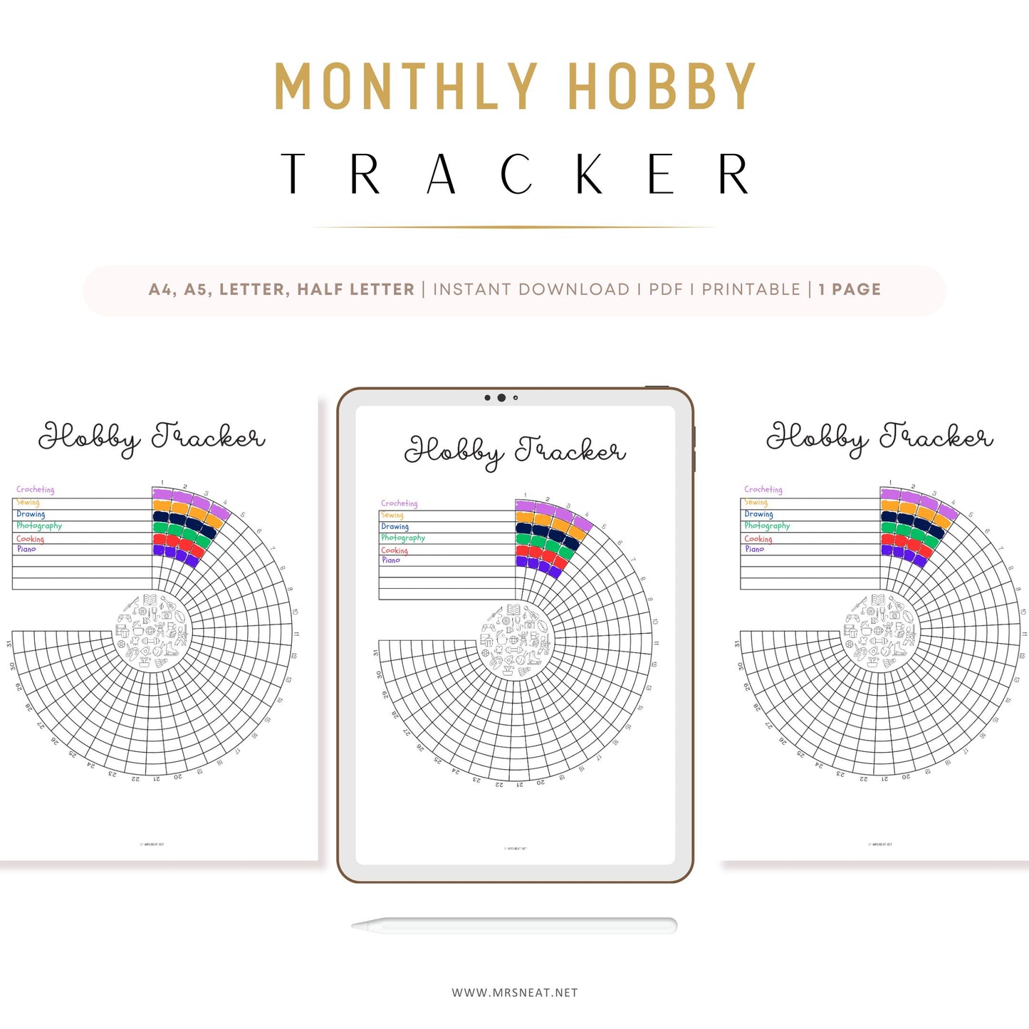 Hobby Tracker PRINTABLE Journal Page, Habit Tracker, Hobby Journal, Fun Tracker, Wellness Tracker, Wellness Journal, Daily Activity, Digital Planner, Printable Planner, A4, A5, Letter, Half Letter