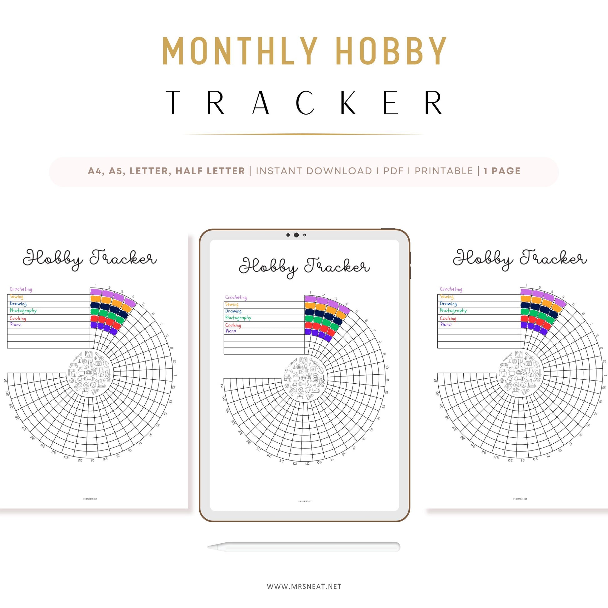 Hobby Tracker PRINTABLE Journal Page, Habit Tracker, Hobby Journal, Fun Tracker, Wellness Tracker, Wellness Journal, Daily Activity, Digital Planner, Printable Planner, A4, A5, Letter, Half Letter