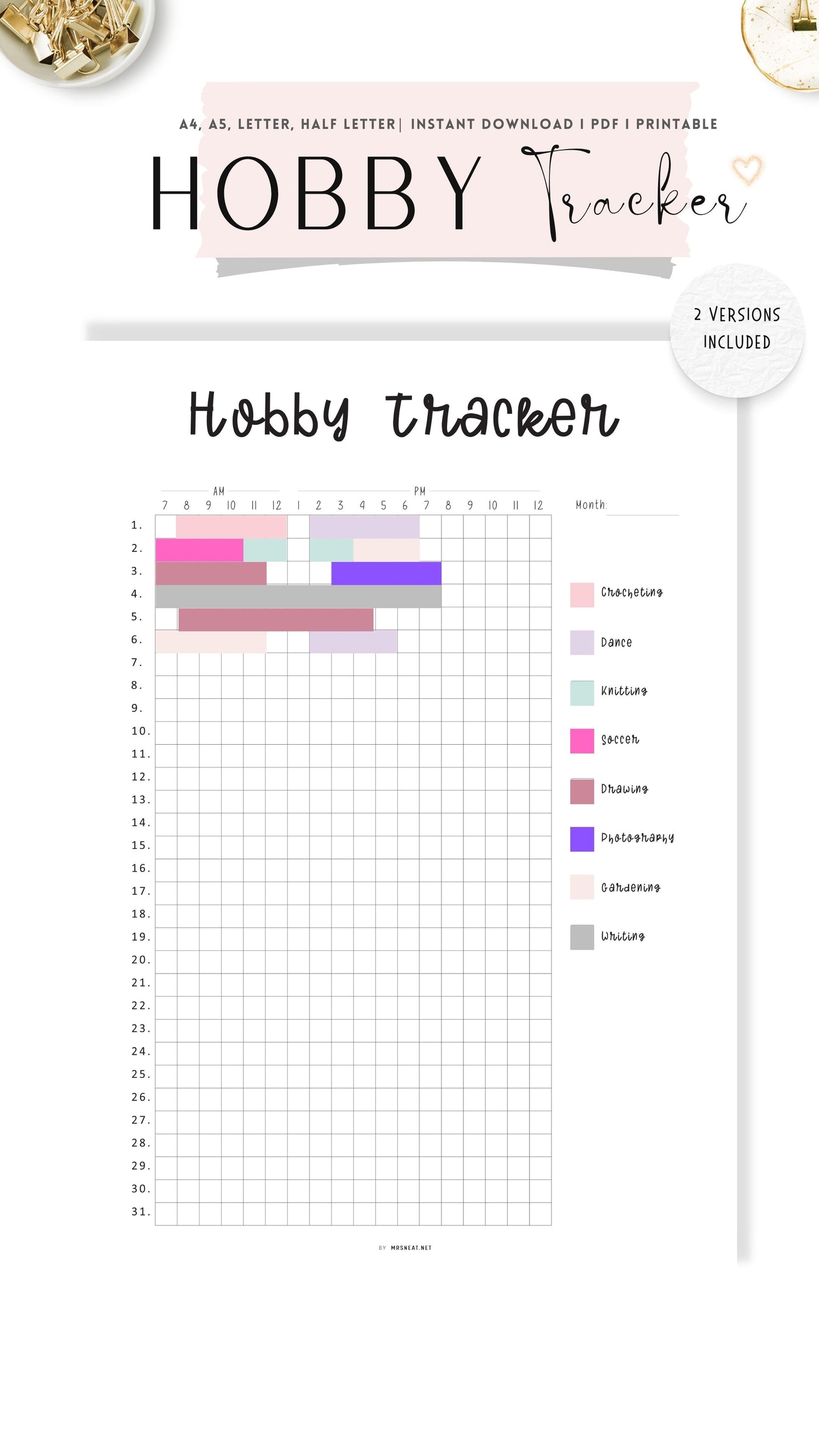 Monthly Hobby Tracker Template