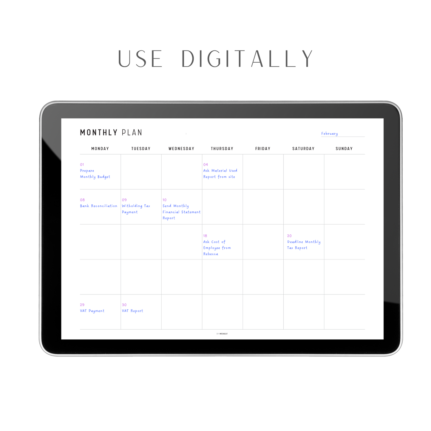 Monthly Planner Landscape Template