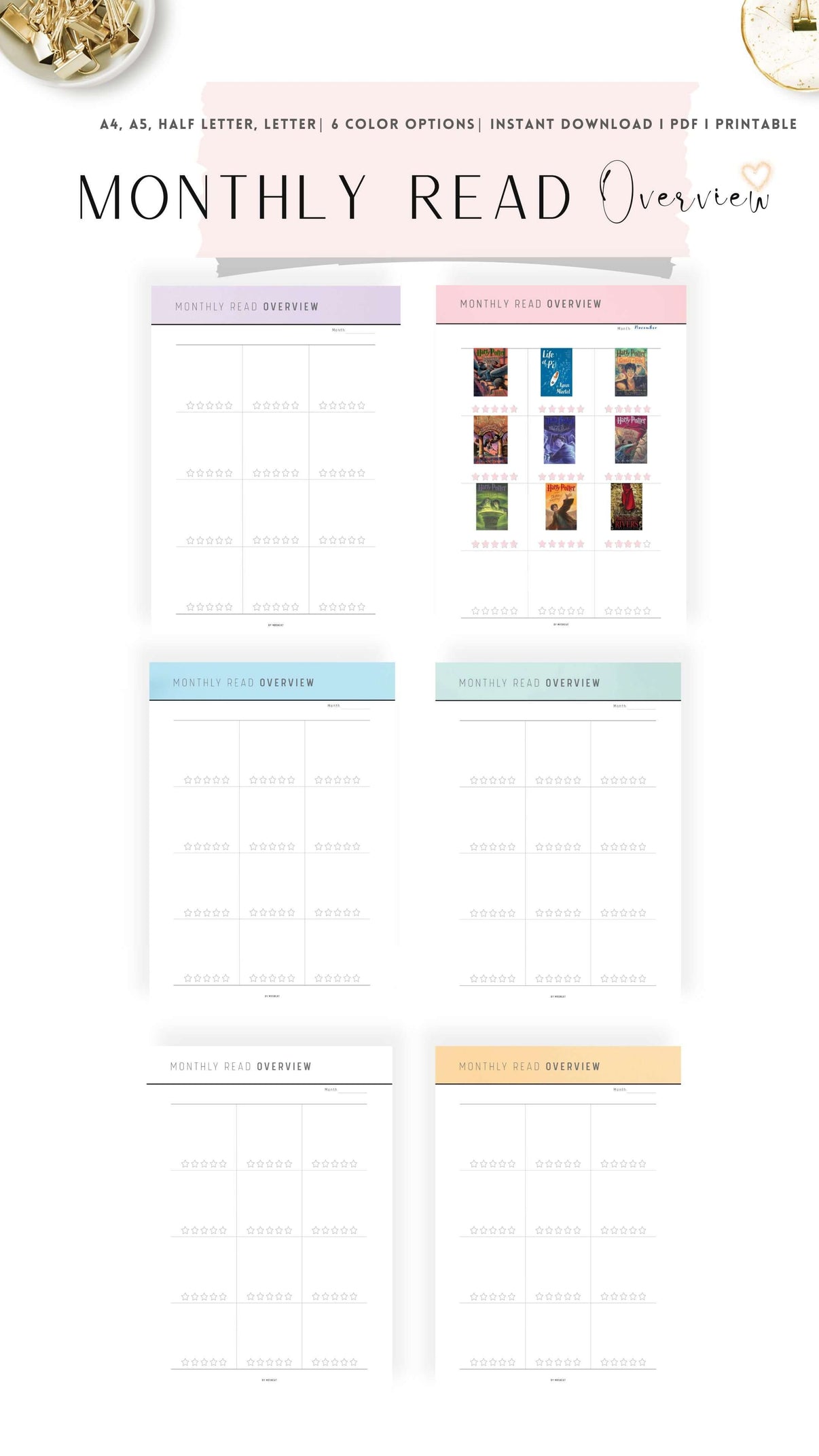 Monthly Reading Overview Template Printable PDF - M294 – mrsneat
