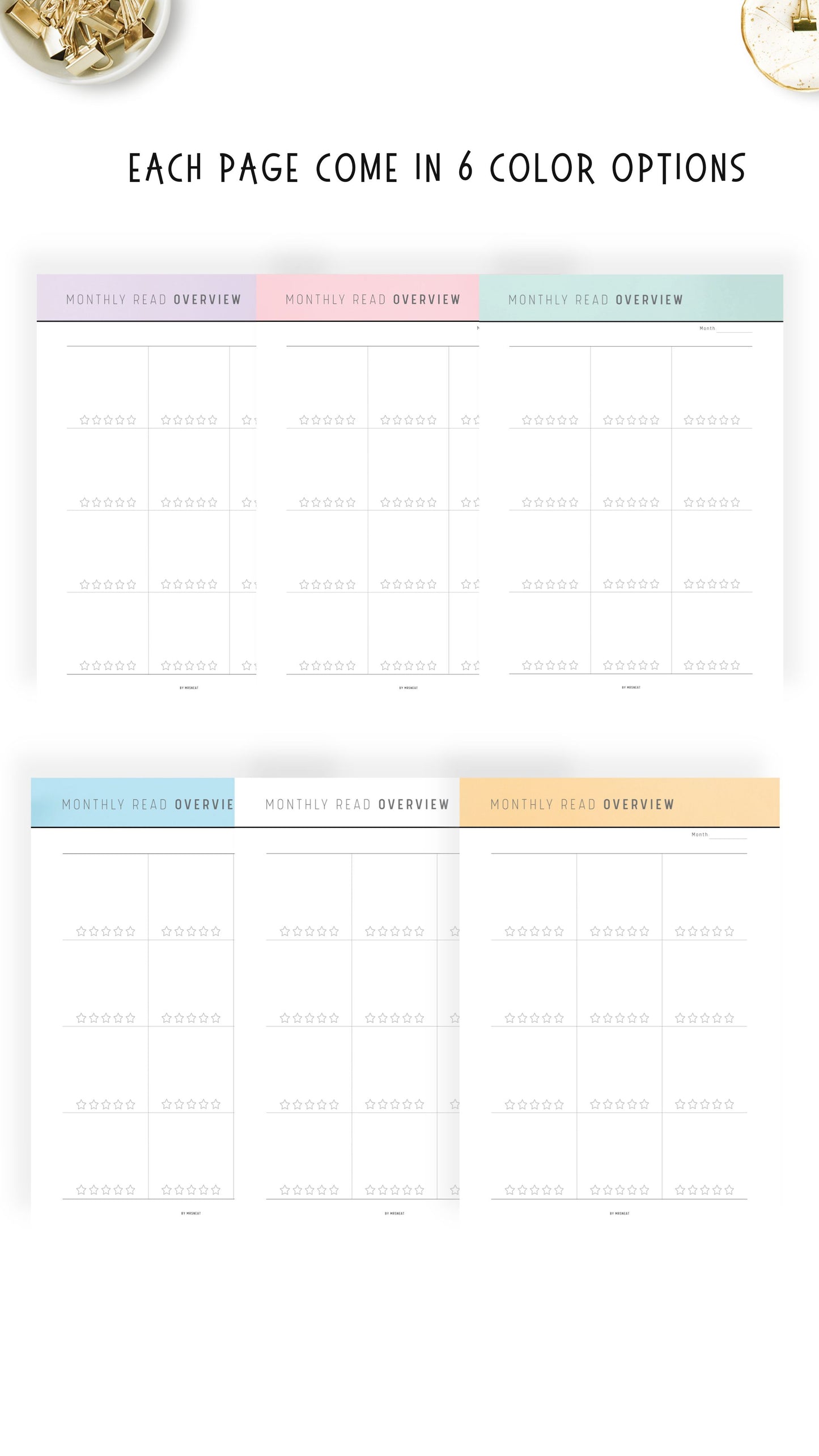 6 colors Monthly Reading Overview Template