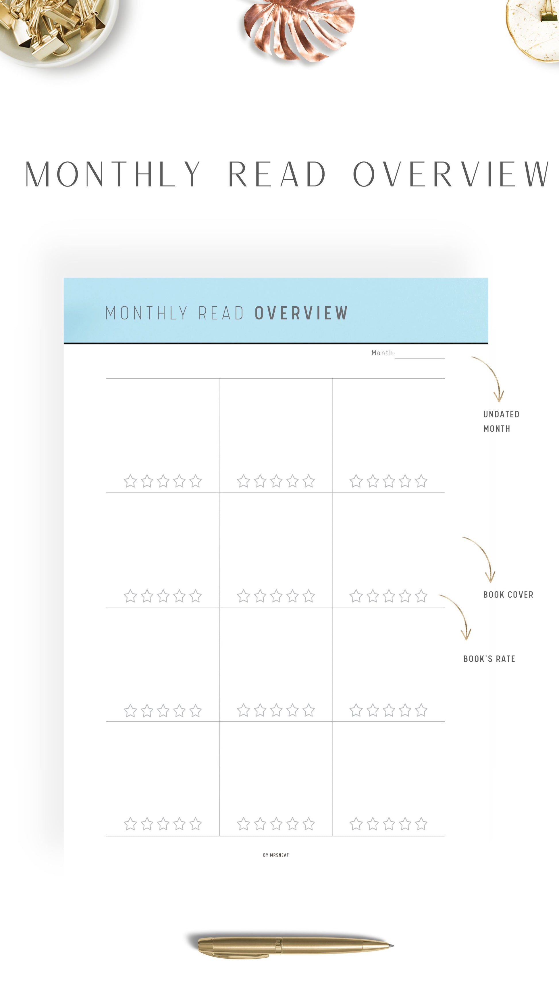 Blue Monthly Reading Overview Template