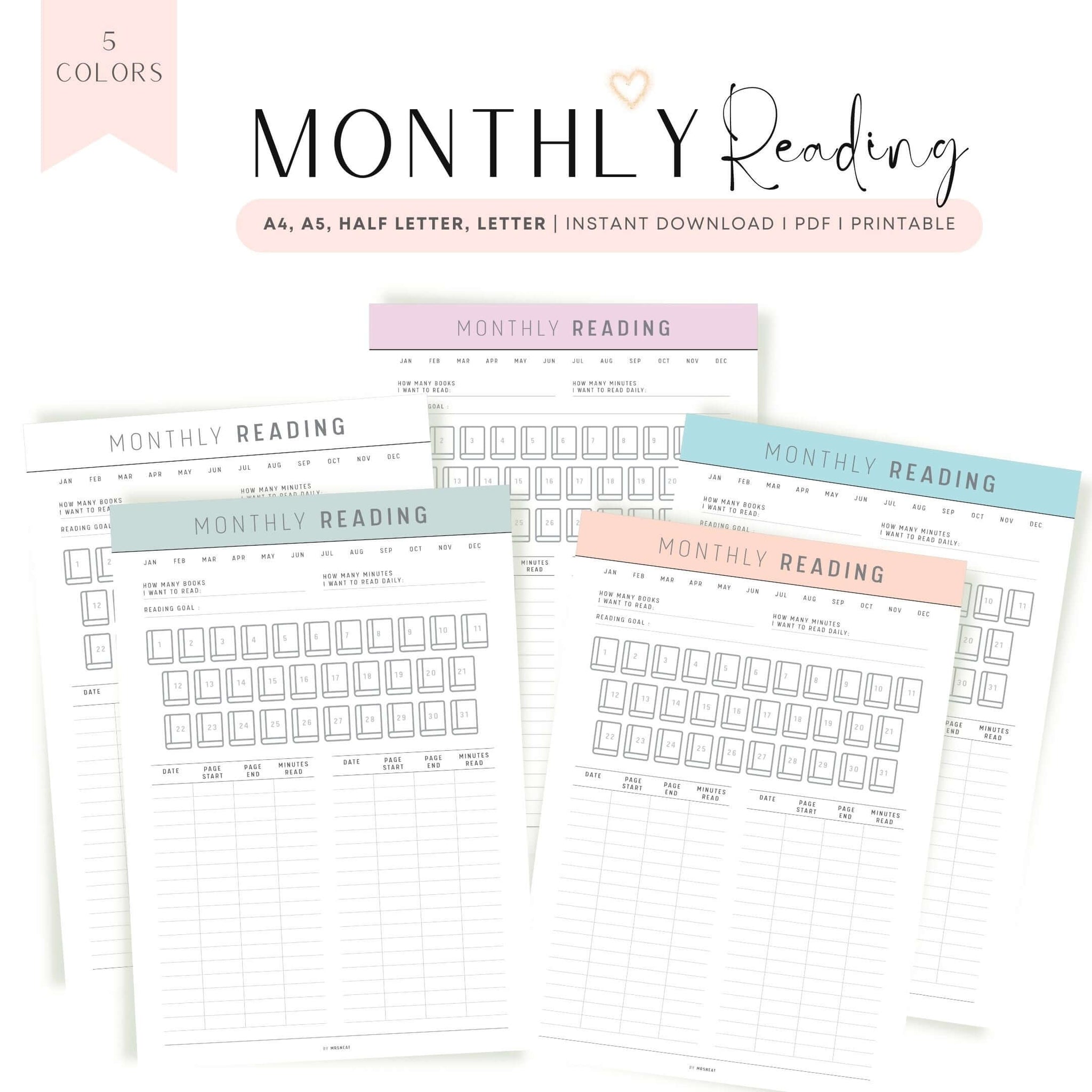 Monthly Reading Tracker Template Printable mrsneat