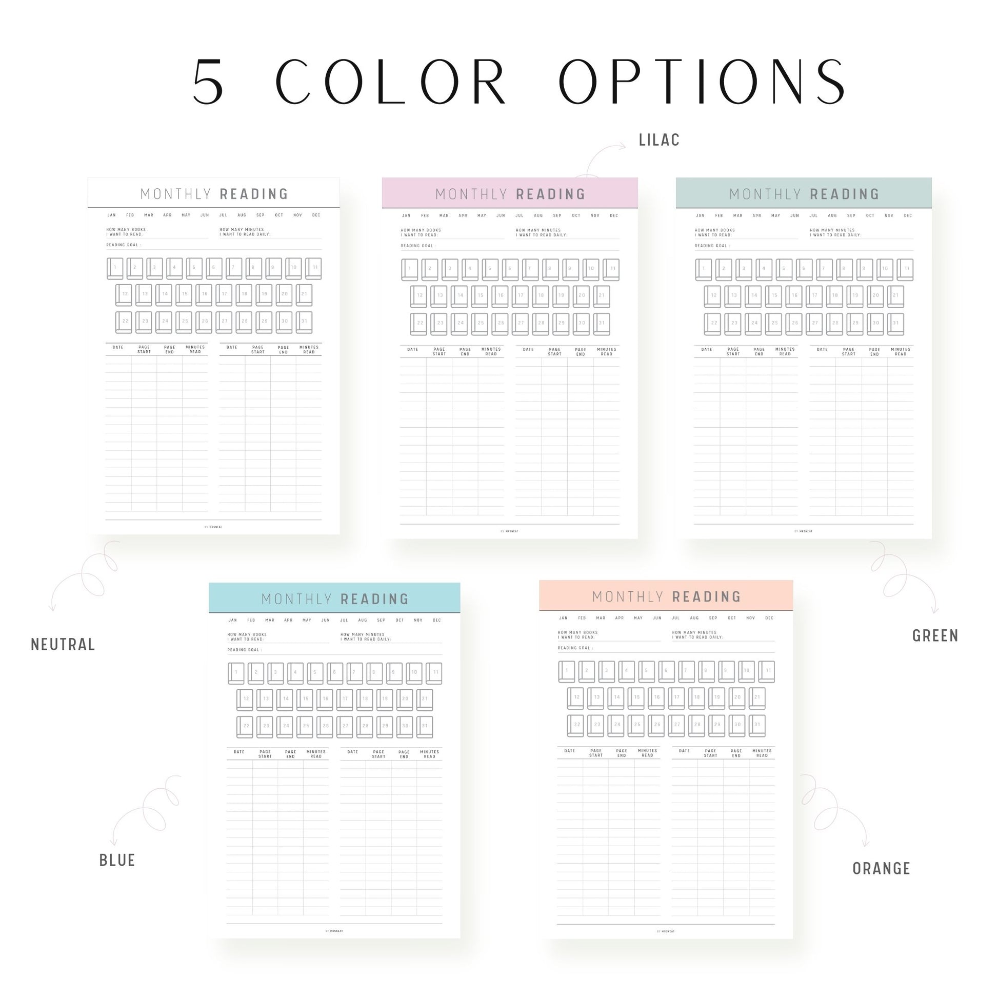Colorful Monthly Reading Tracker Template Printable