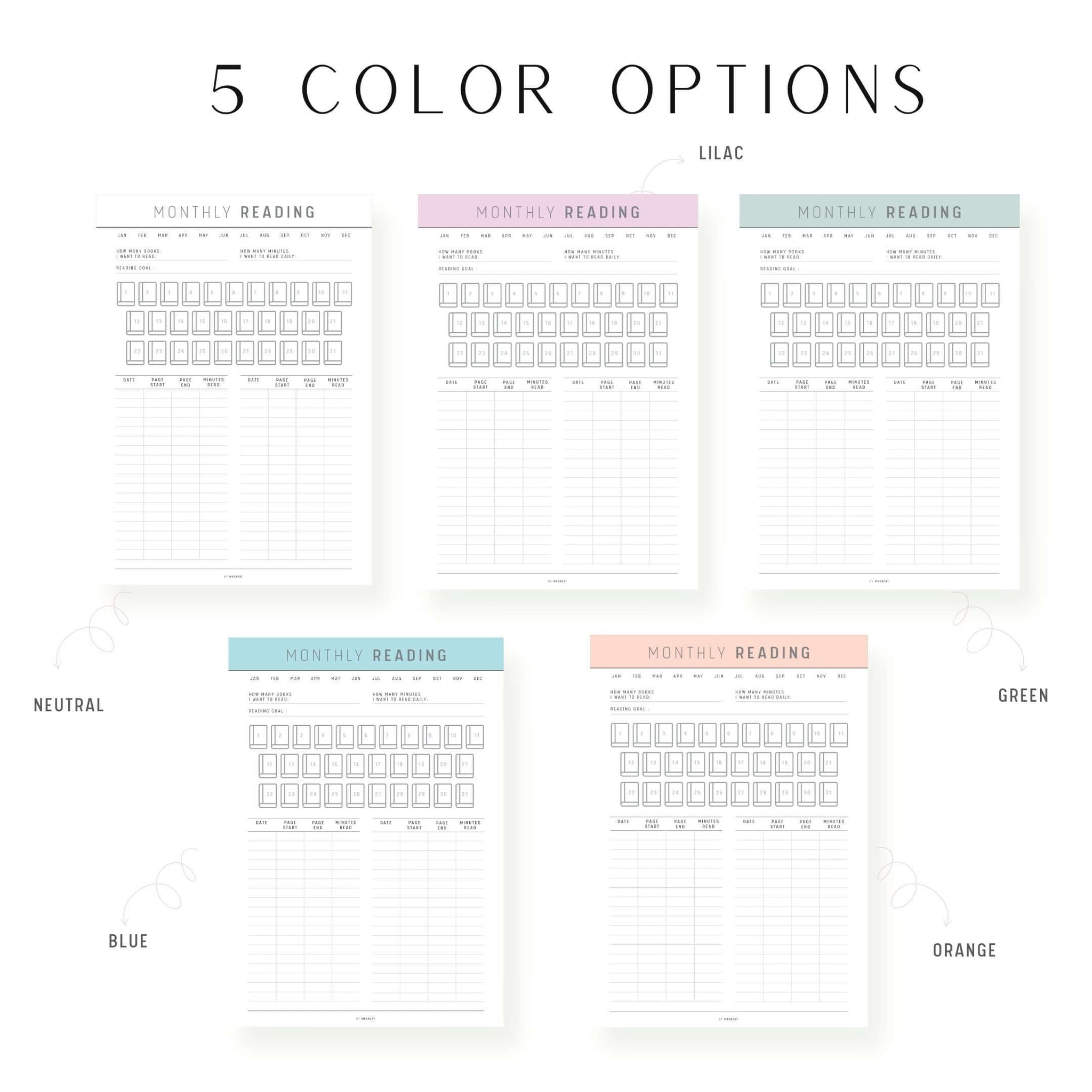 Monthly Reading Tracker Template Printable mrsneat