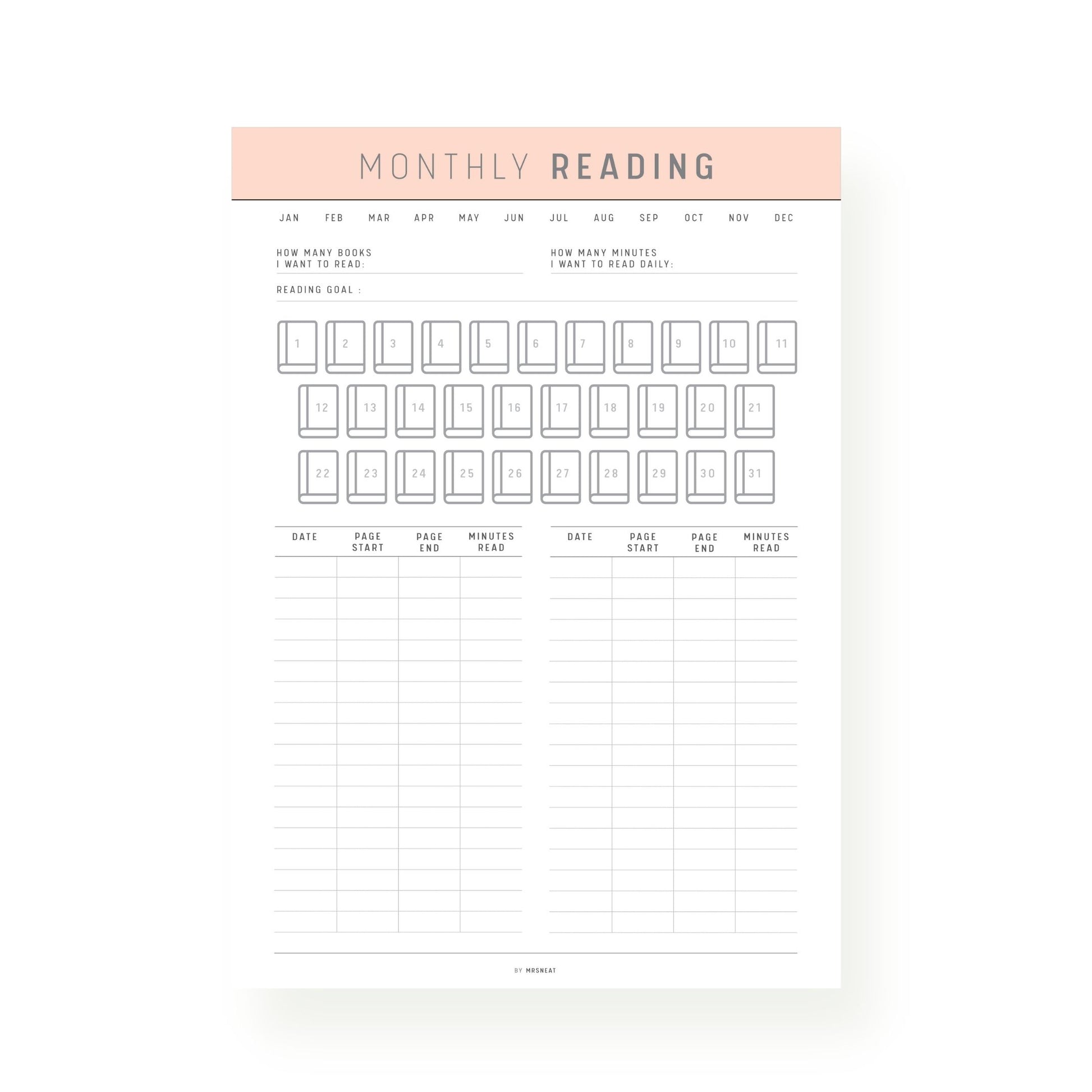 Orange Monthly Reading Tracker Template Printable