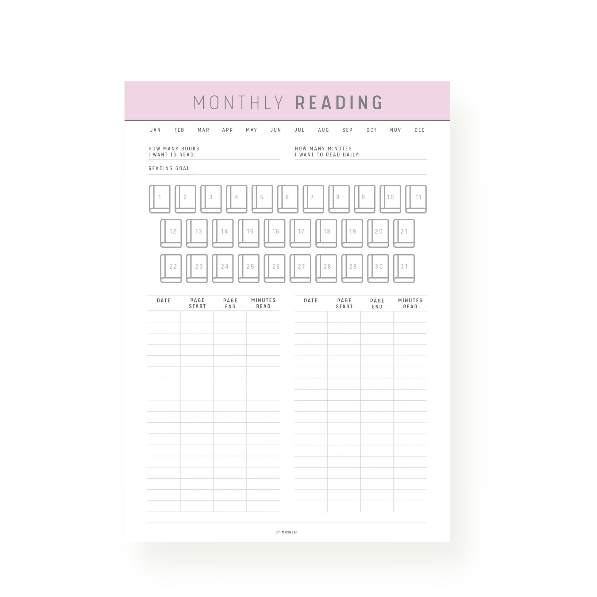 Purple Monthly Reading Tracker Template Printable
