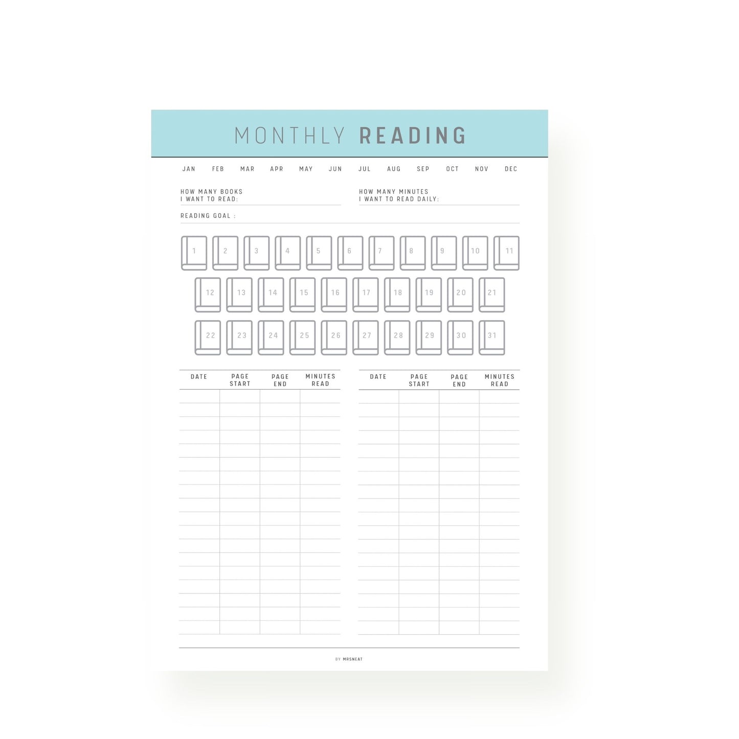 Blue Monthly Reading Tracker Template Printable