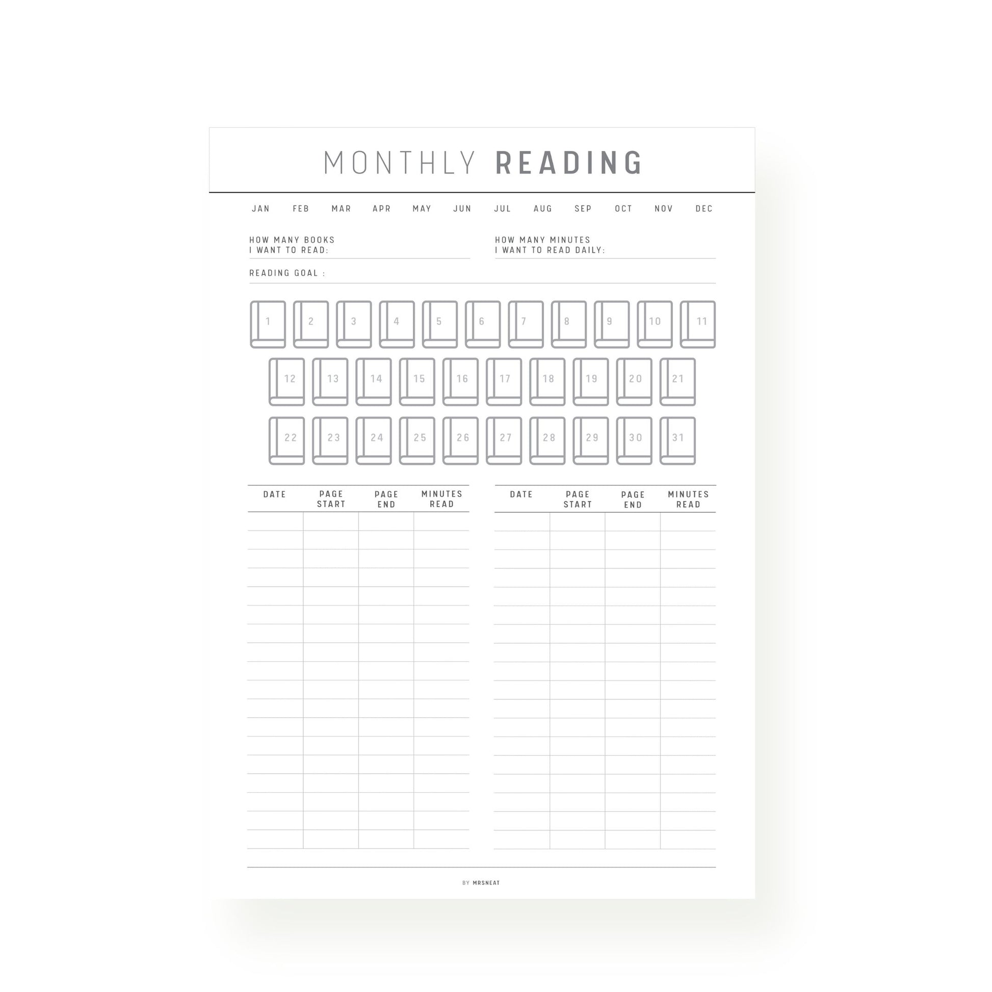 Monthly Reading Tracker Template