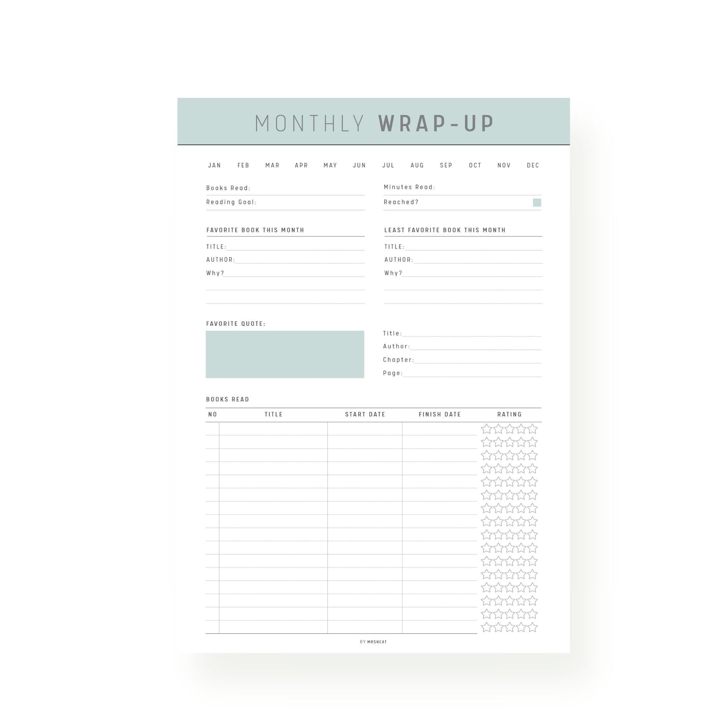 Green Monthly Reading Wrap Up Template Printable