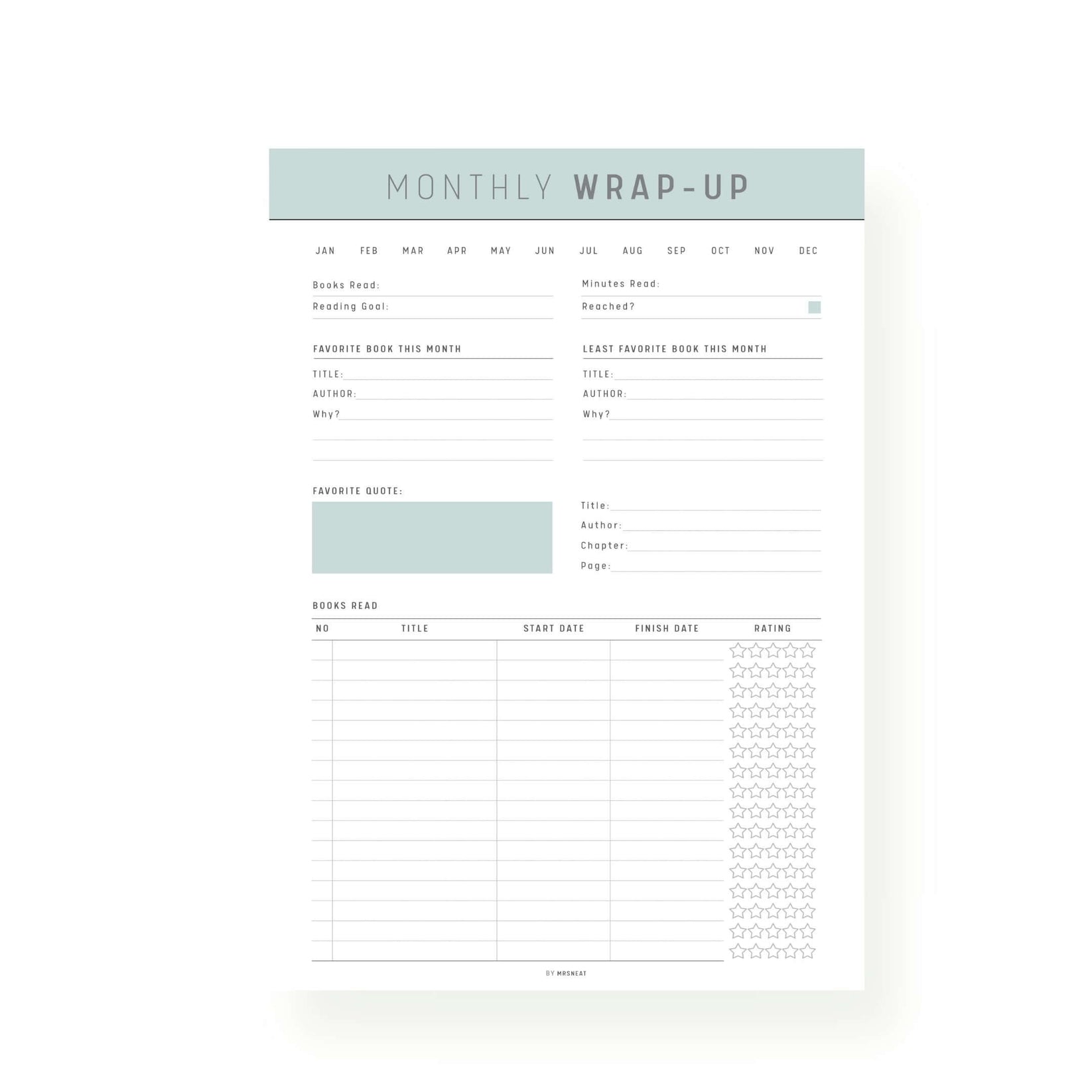 Monthly Reading Wrap Up Template mrsneat