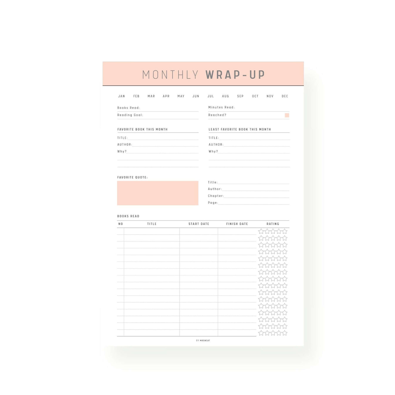 Monthly Reading Wrap Up Template mrsneat