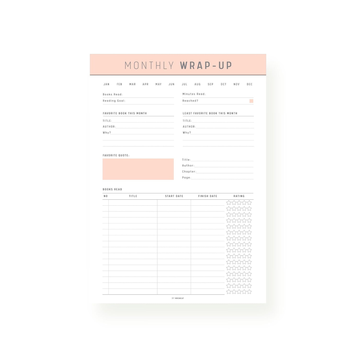 Orange Monthly Reading Wrap Up Template Printable