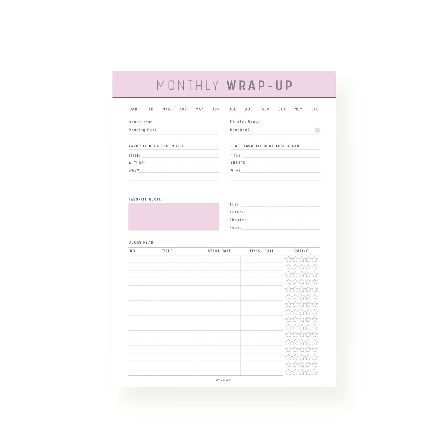 Purple Monthly Reading Wrap Up Template Printable