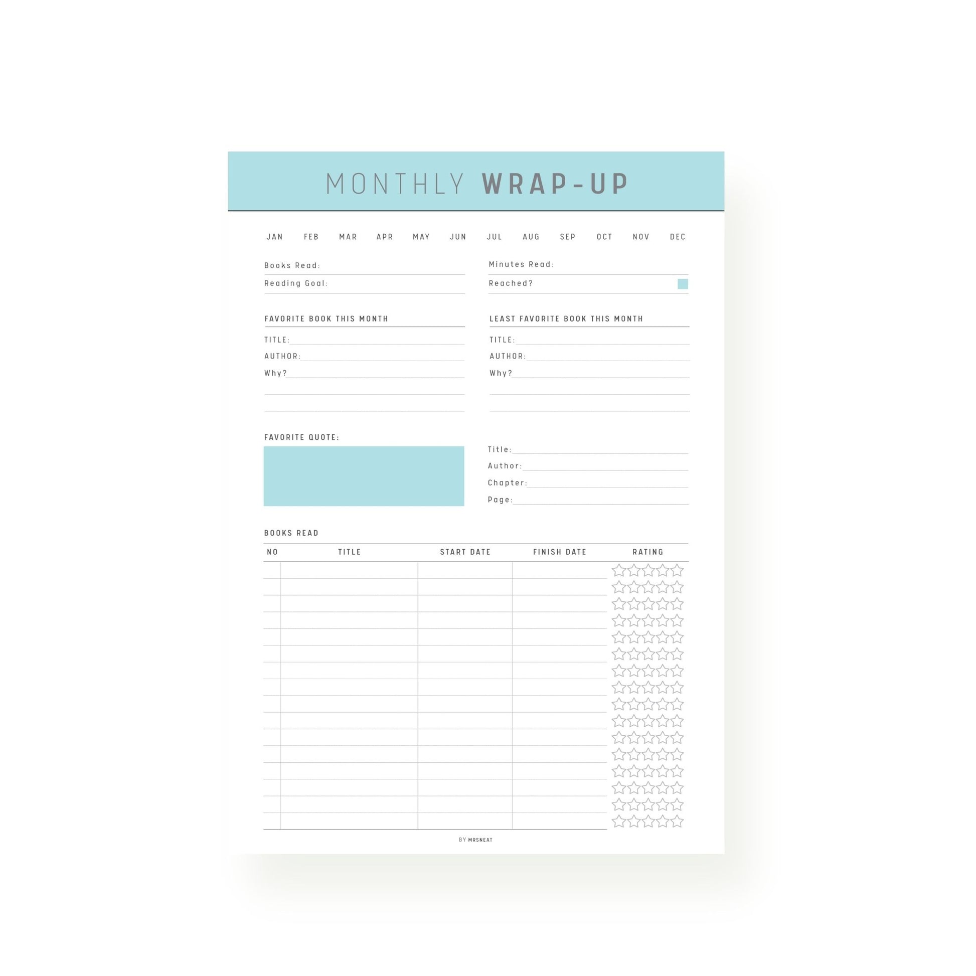 Blue Monthly Reading Wrap Up Template Printable