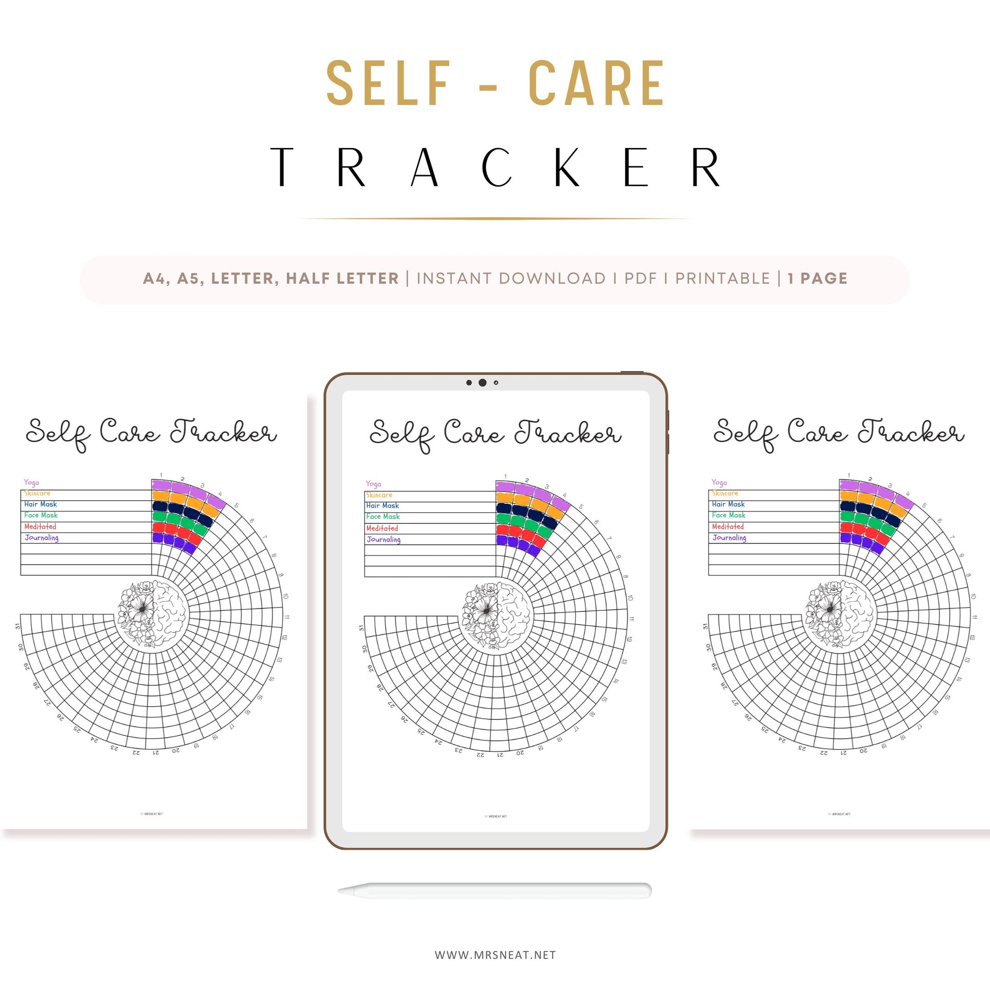 Self Care Tracker Wheel PRINTABLE Journal Page, Planner Page, Monthly Tracker, Track Self Care, Habit Tracker, Skin Care Tracker, A4, Letter, Half Letter, A5, Digital Planner