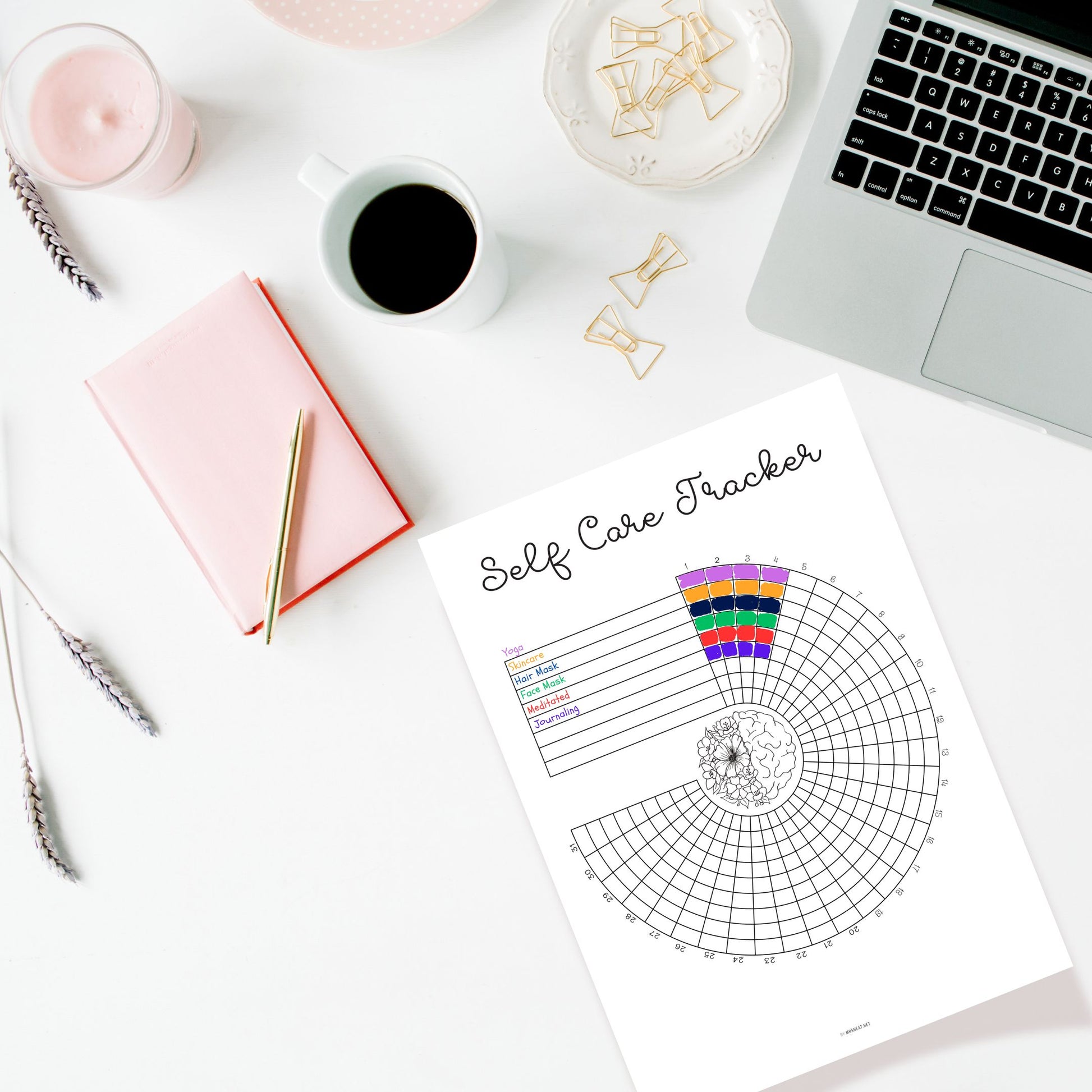 Self Care Tracker Wheel PRINTABLE Journal Page, Planner Page, Monthly Tracker, Track Self Care, Habit Tracker, Skin Care Tracker, A4, Letter, Half Letter, A5, Digital Planner