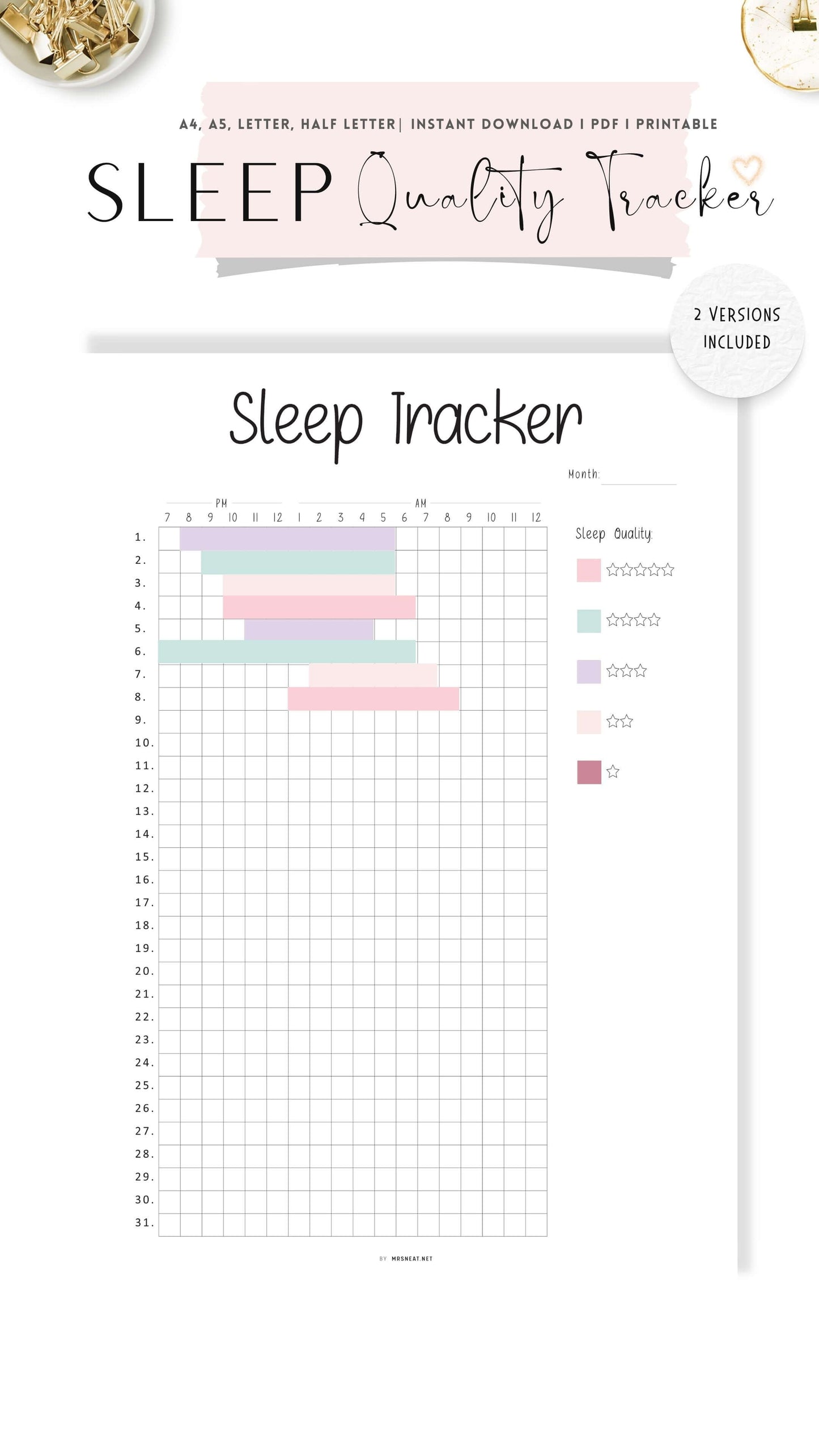 Printable Sleep Quality Journal Template PDF