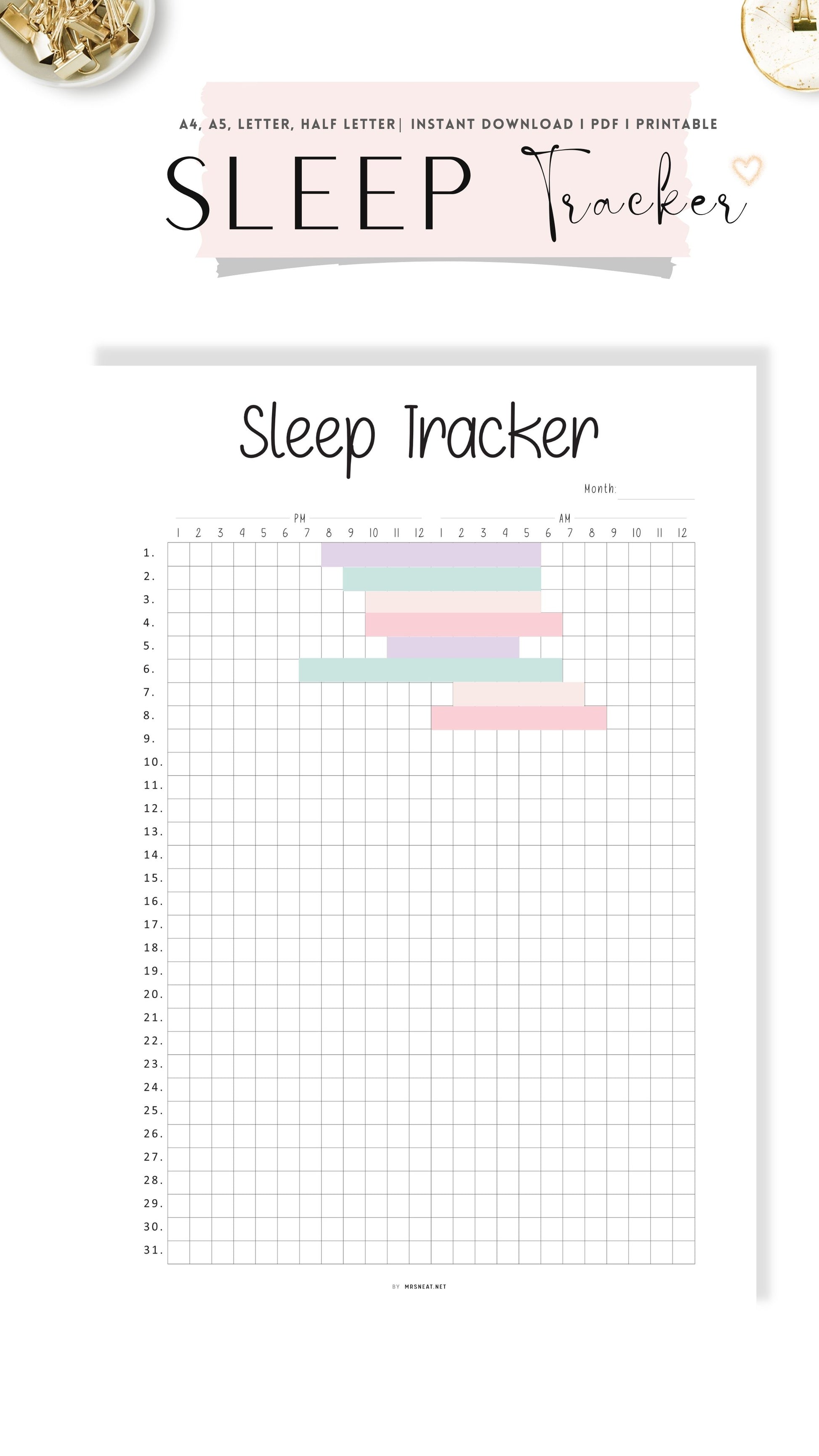 Daily Sleep Tracker Printable Template PDF