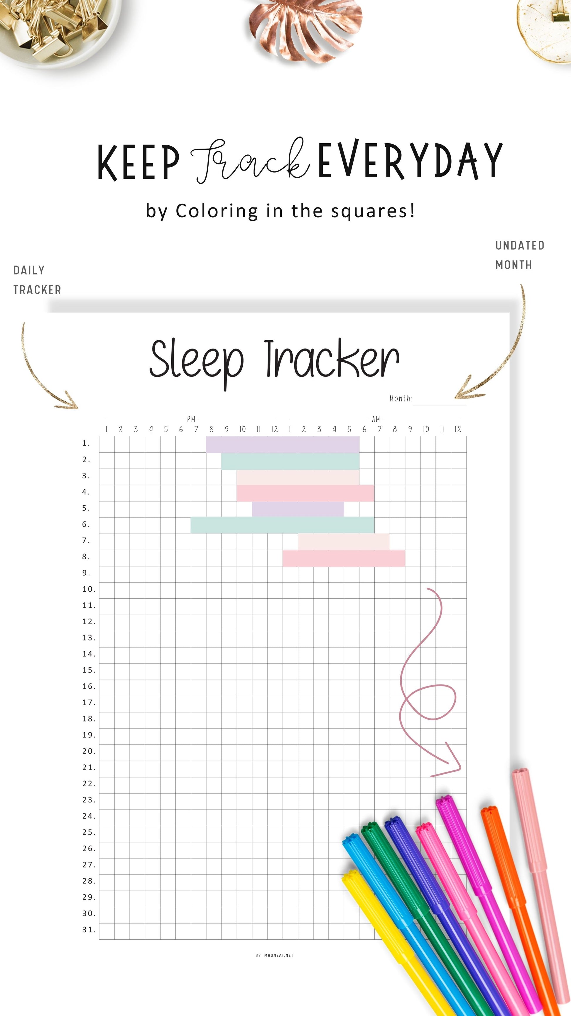 Monthly Sleep Tracker Printable Template PDF