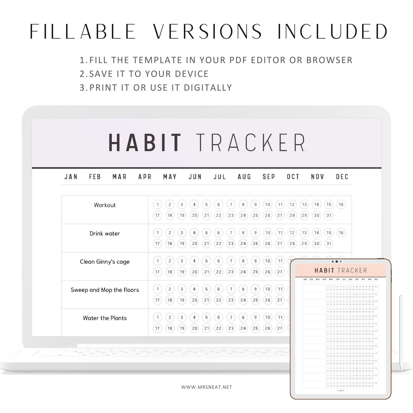 Printable Daily Habit Tracker Template, Monthly Habit Tracker, Habit Tracker Journal, My Daily Routine Tracker, PDF, A4, Letter, 10 Colors