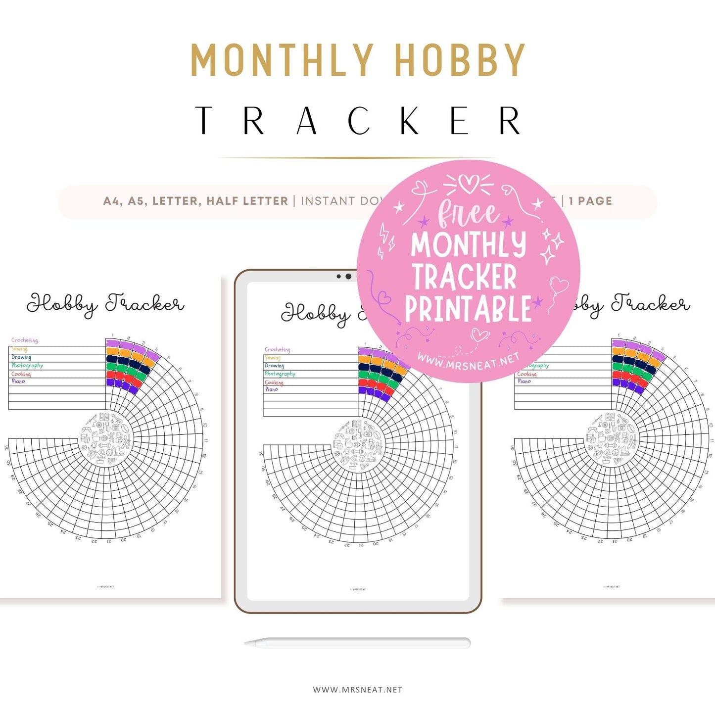 FREE cute monthly hobby tracker printable