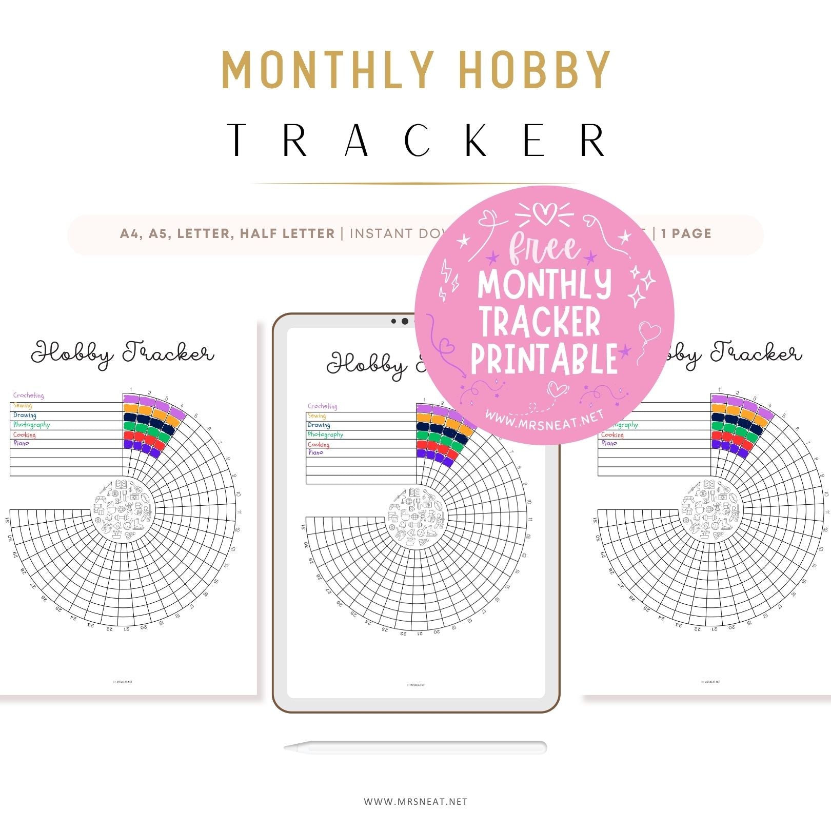 FREE cute monthly hobby tracker printable
