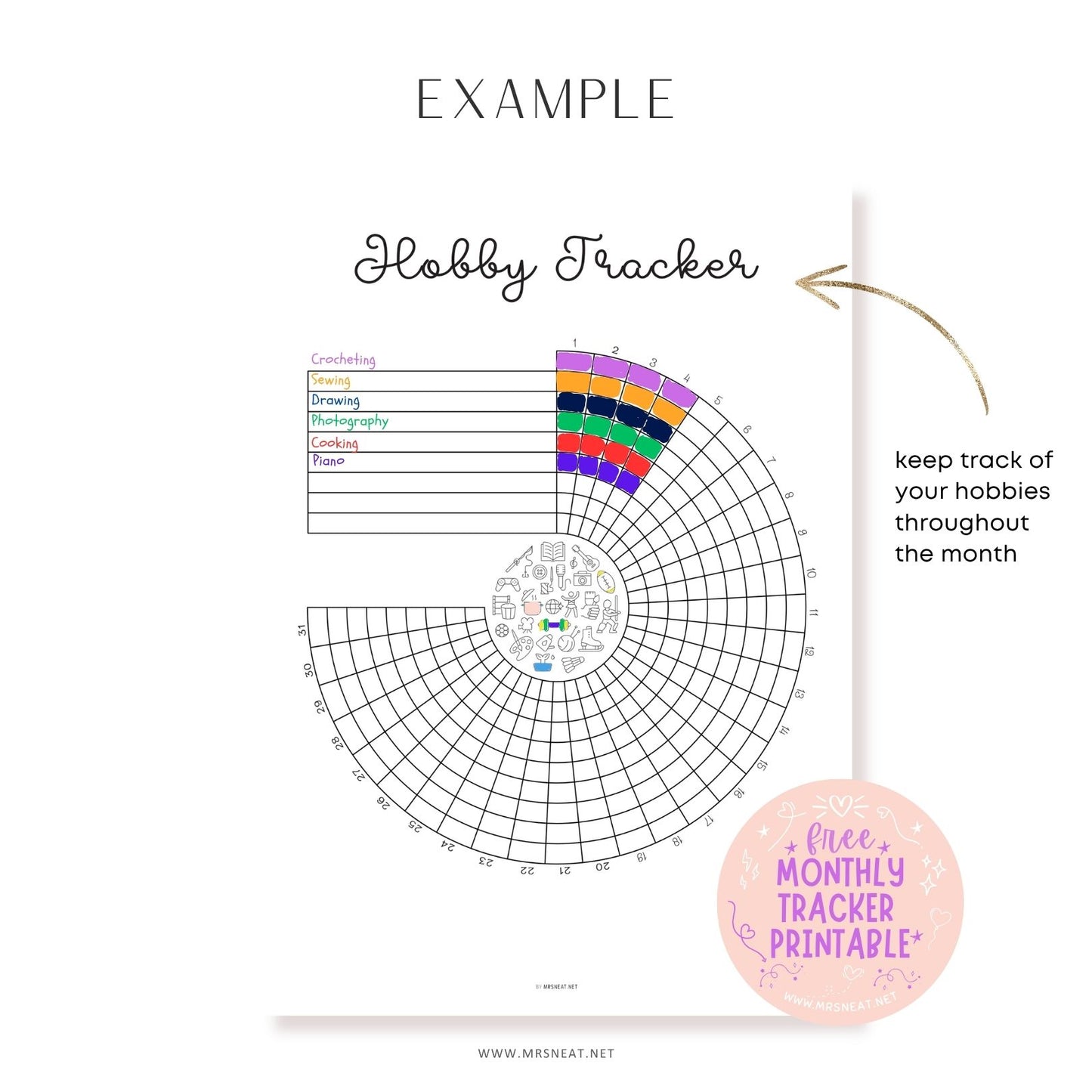 Cute monthly hobby tracker for journaling and planning