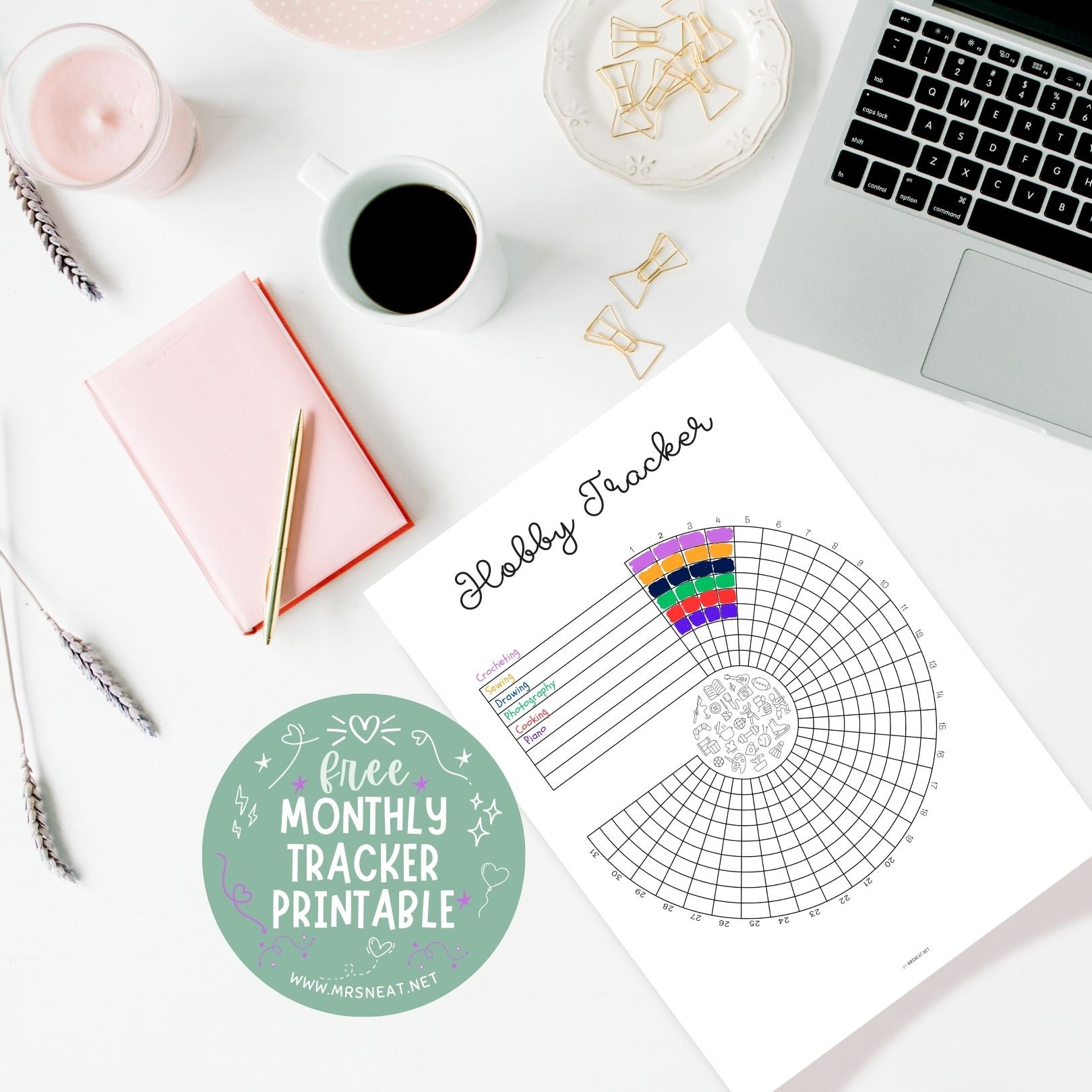 Aesthetic and Clean hobby tracker printable for bullet journal