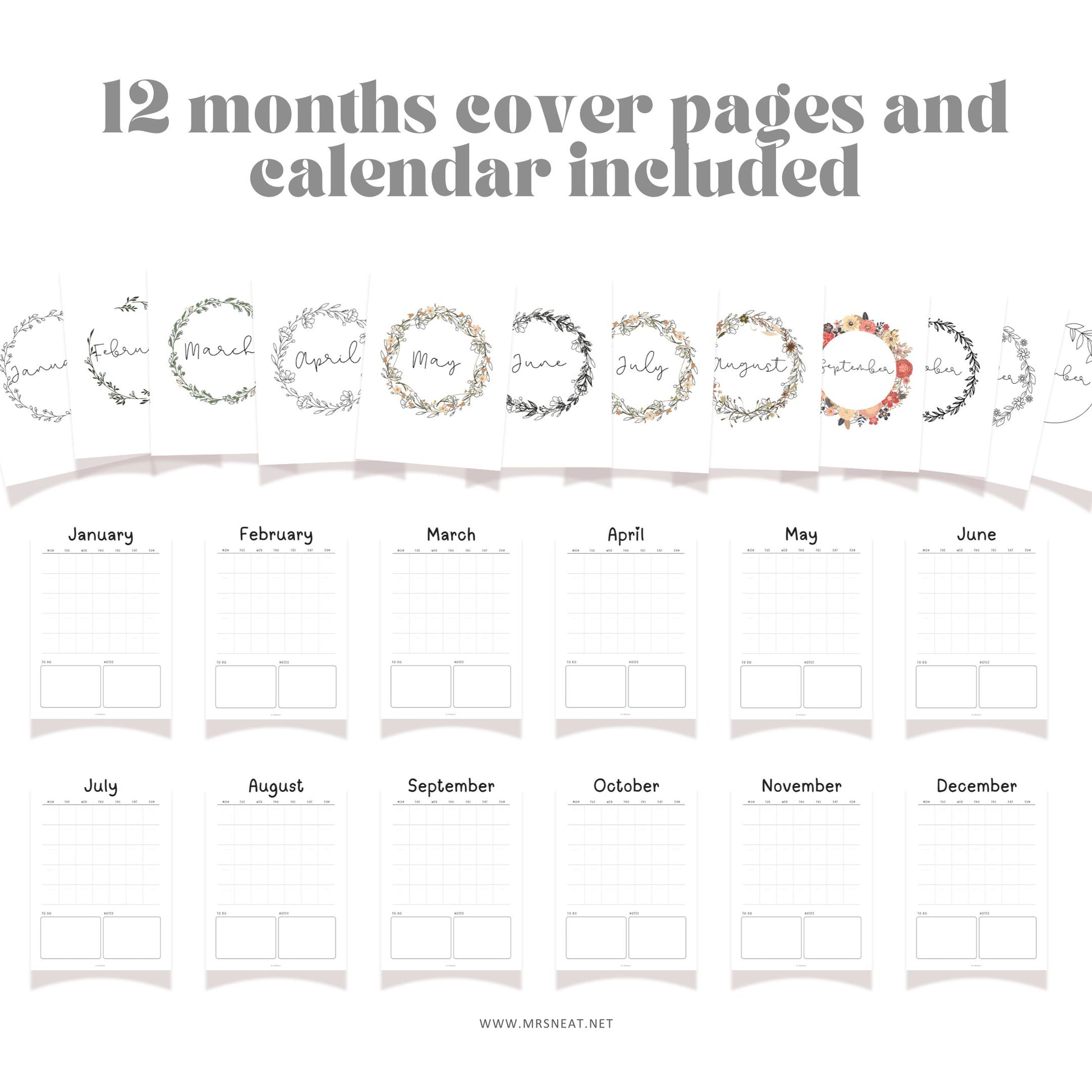 Monthly and Yearly Journal Bundle, 40 pages yearly tracker, 5 pages monthly tracker, 12 months habit tracker included, A4, A5, Letter, Half Letter, PDF Fillable, Digital Planner, Printable Planner, Instant Download