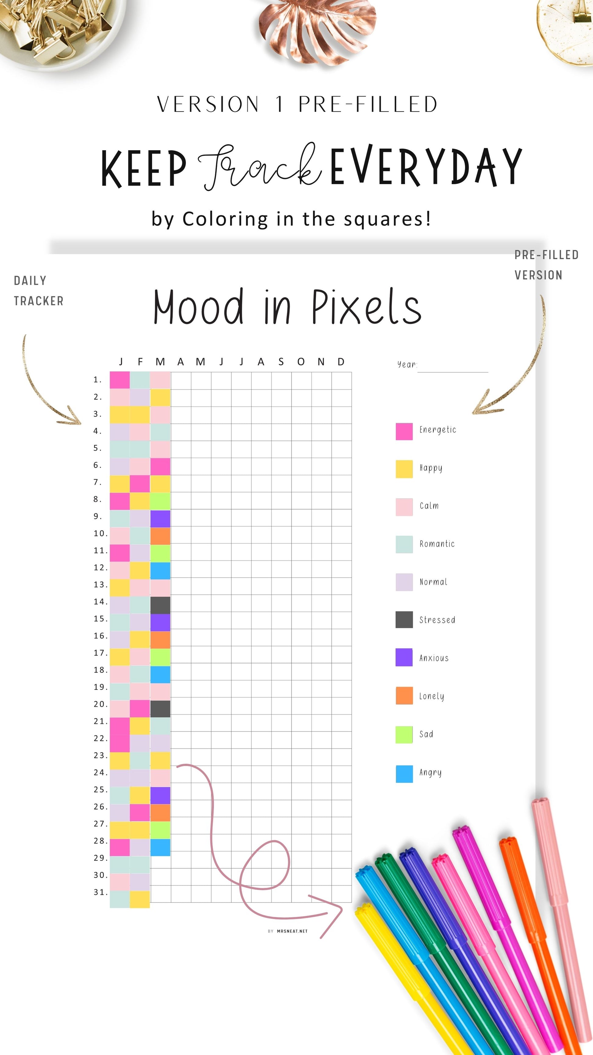 Mood Tracker Year in Pixels PDF