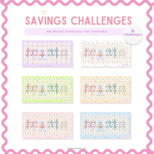 Mother Day Savings Challenge, Save 1050, A6, 6 Challenges, Colorful, Gift for Mother, Gift for Mommy