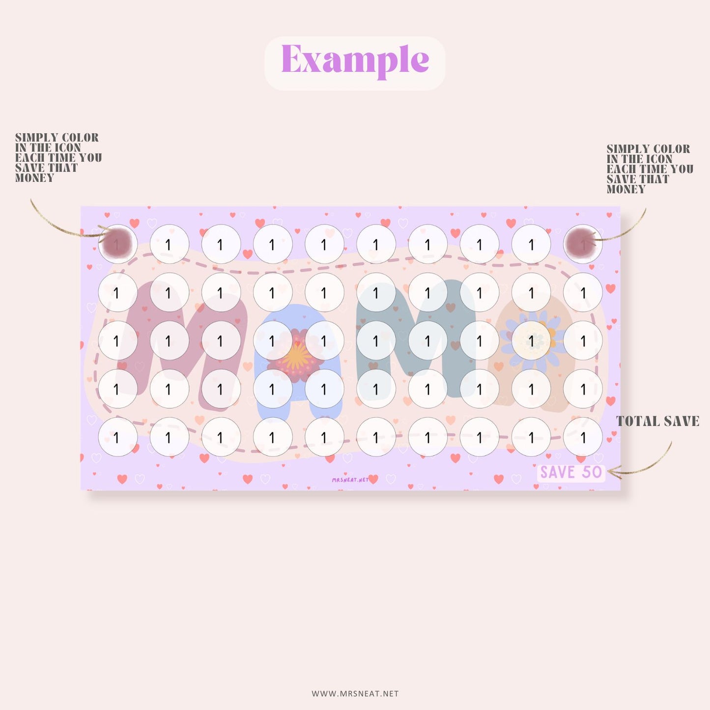 Mother Day Savings Challenge, Save 1050, A6, 6 Challenges, Colorful, Gift for Mother, Gift for Mommy