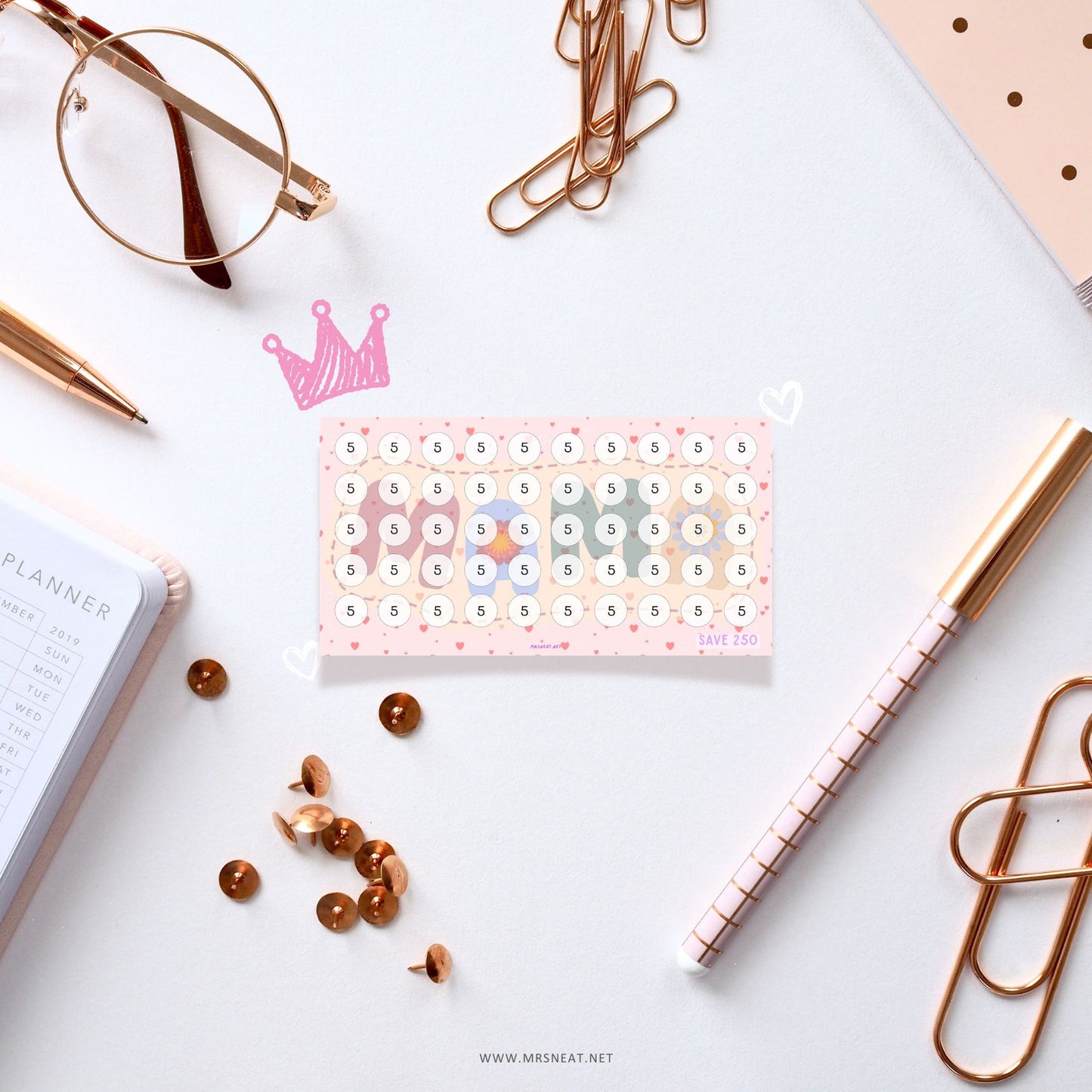 Mother Day Savings Challenge, Save 1050, A6, 6 Challenges, Colorful, Gift for Mother, Gift for Mommy
