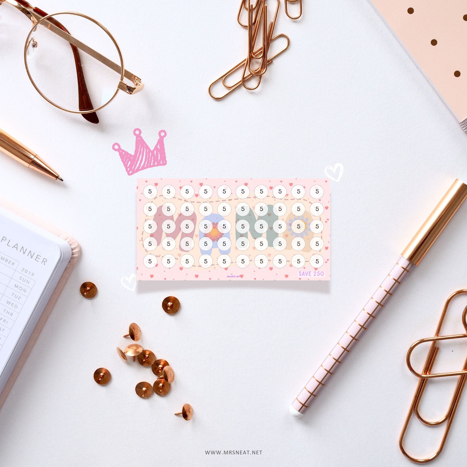 Mother Day Savings Challenge, Save 1050, A6, 6 Challenges, Colorful, Gift for Mother, Gift for Mommy