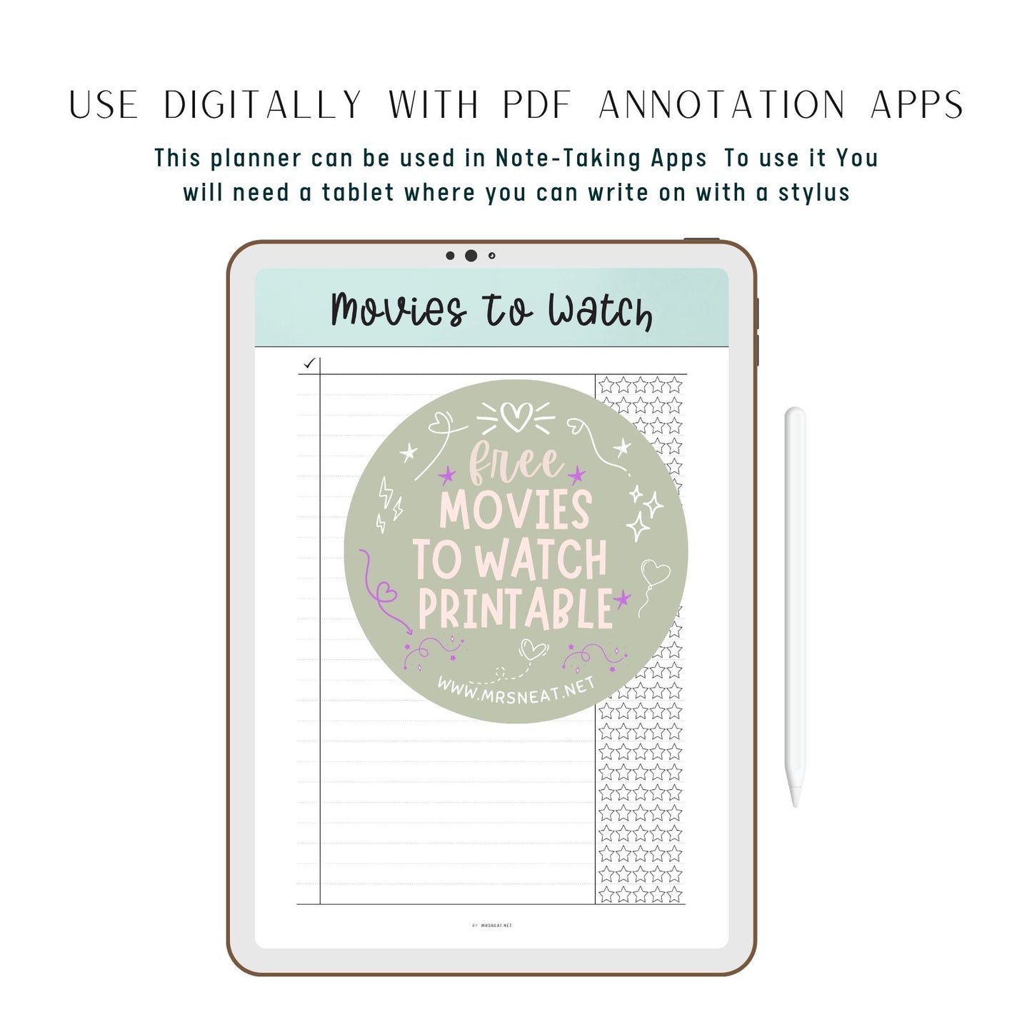 Green Pastel Free Movies To Watch Template Printable can be use on tablet with PDF Annotation and stylus