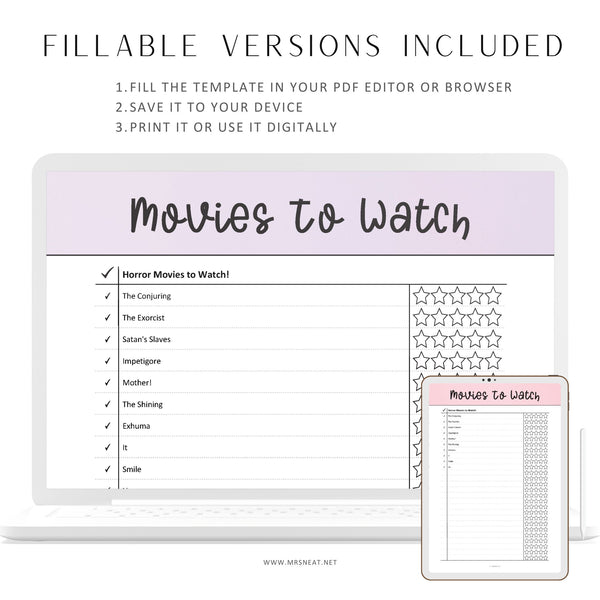 FREE Printable Movies To Watch List - M374 – mrsneat