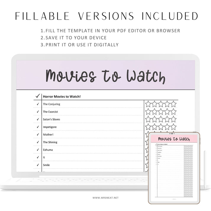 FREE Printable Movies To Watch List - M374 – mrsneat