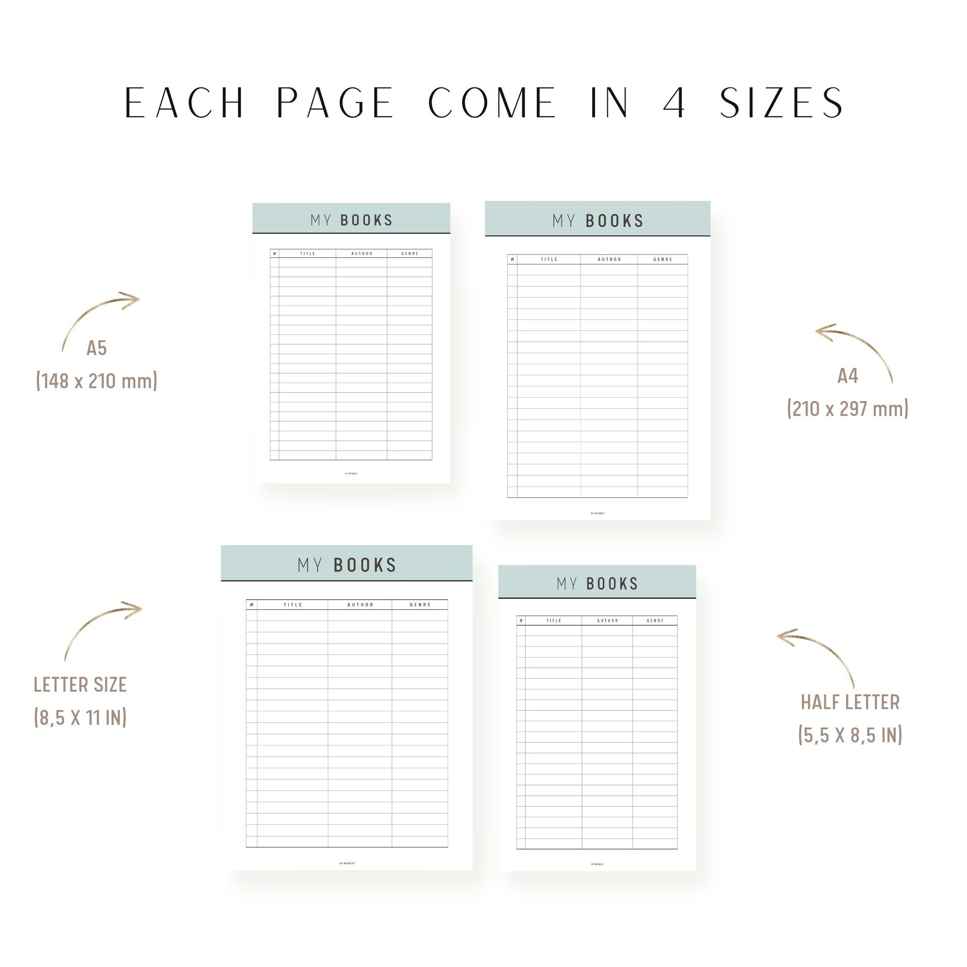 A4, A5, Letter, Half Letter Books List Template Printable