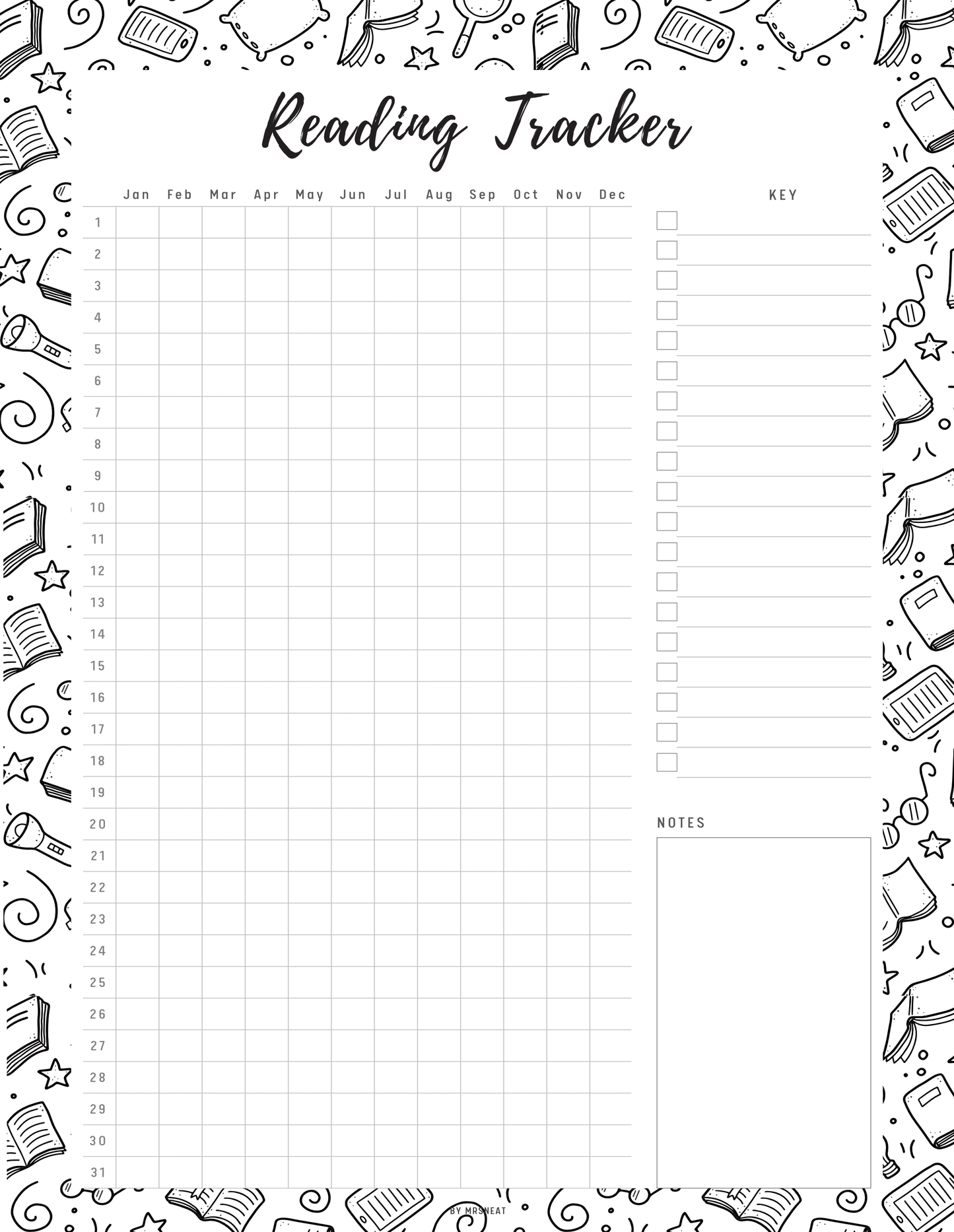 Reading Tracker Template Printable, 5 Colors, A4, A5, Letter, Half Letter, Digital Planner