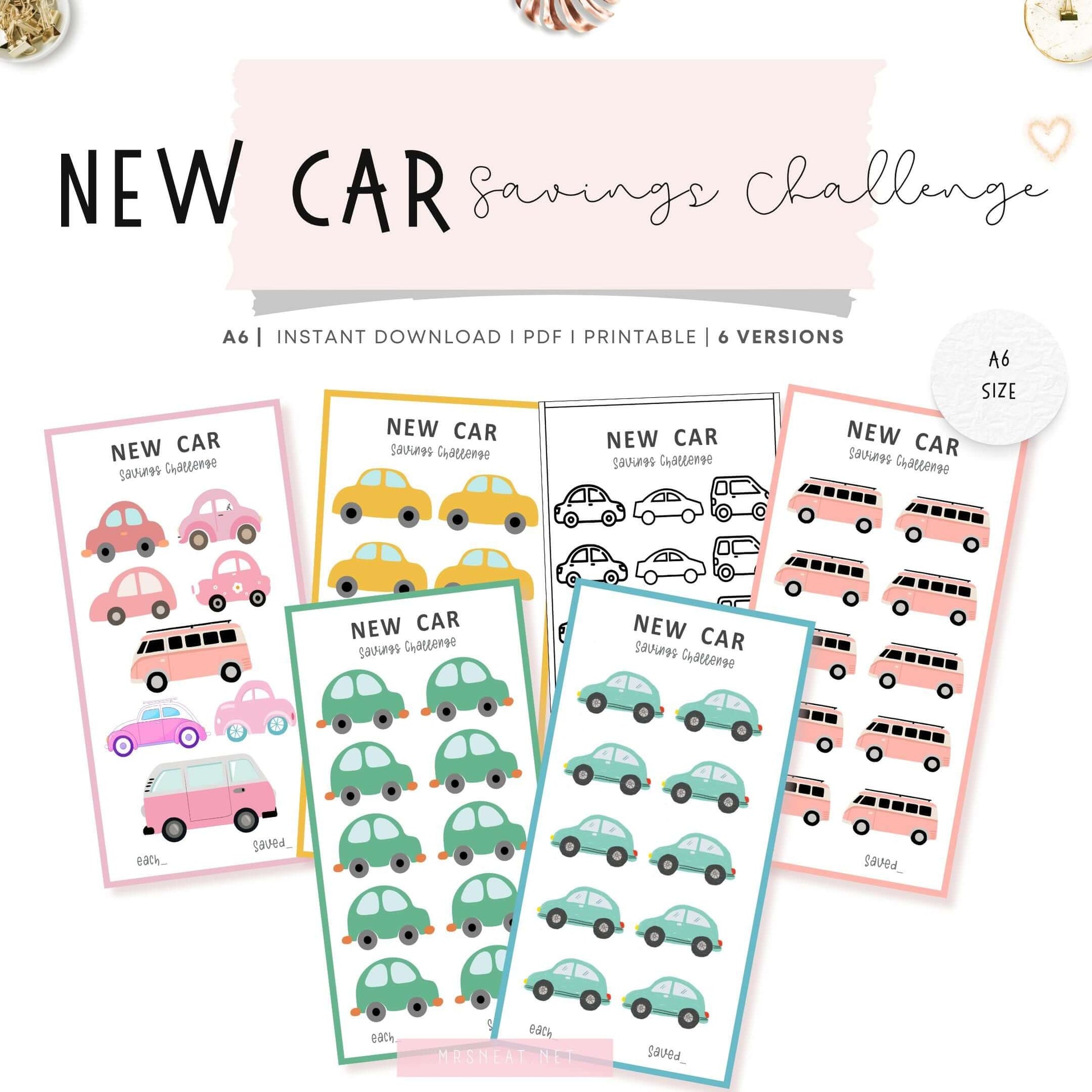 A6 New Car Money Savings Challenge Printable Template PDF