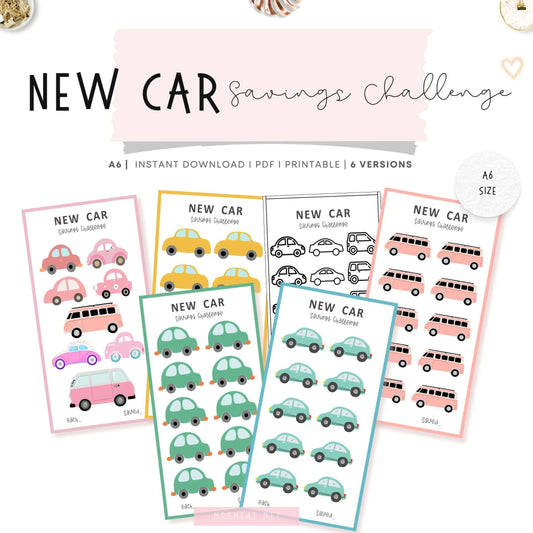 A6 New Car Money Savings Challenge Printable Template PDF