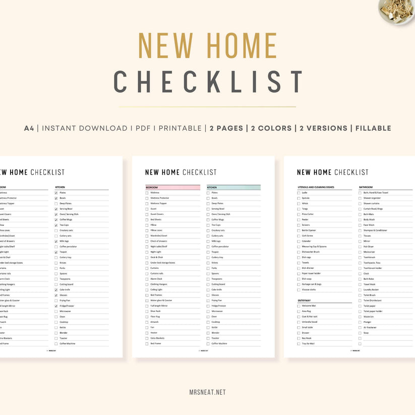 New House Checklist Template - M475 – mrsneat