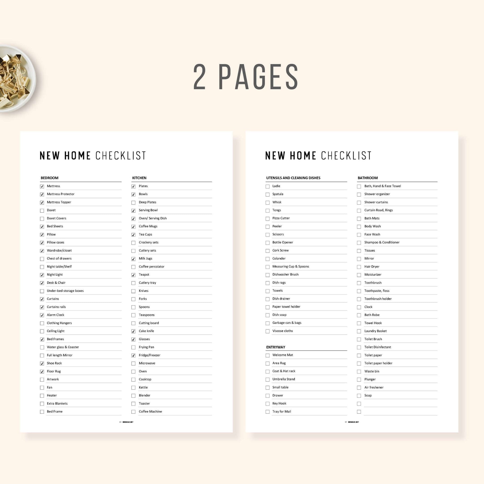 2 Pages New House Checklist Template PDF