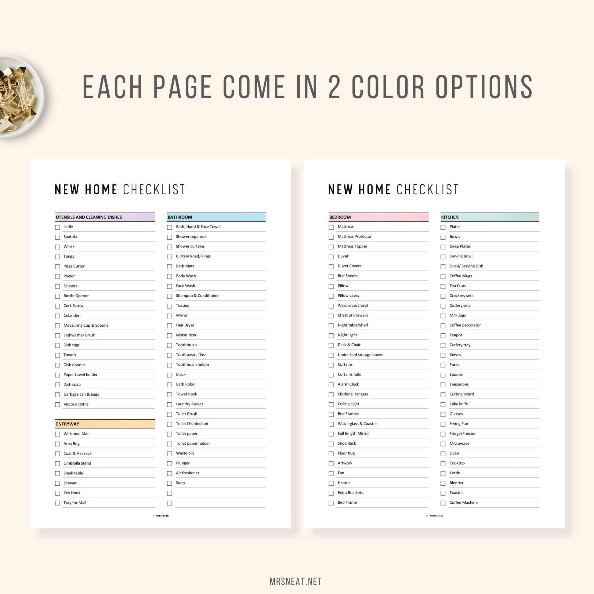 2 Pages Colorful New Home Checklist Template PDF