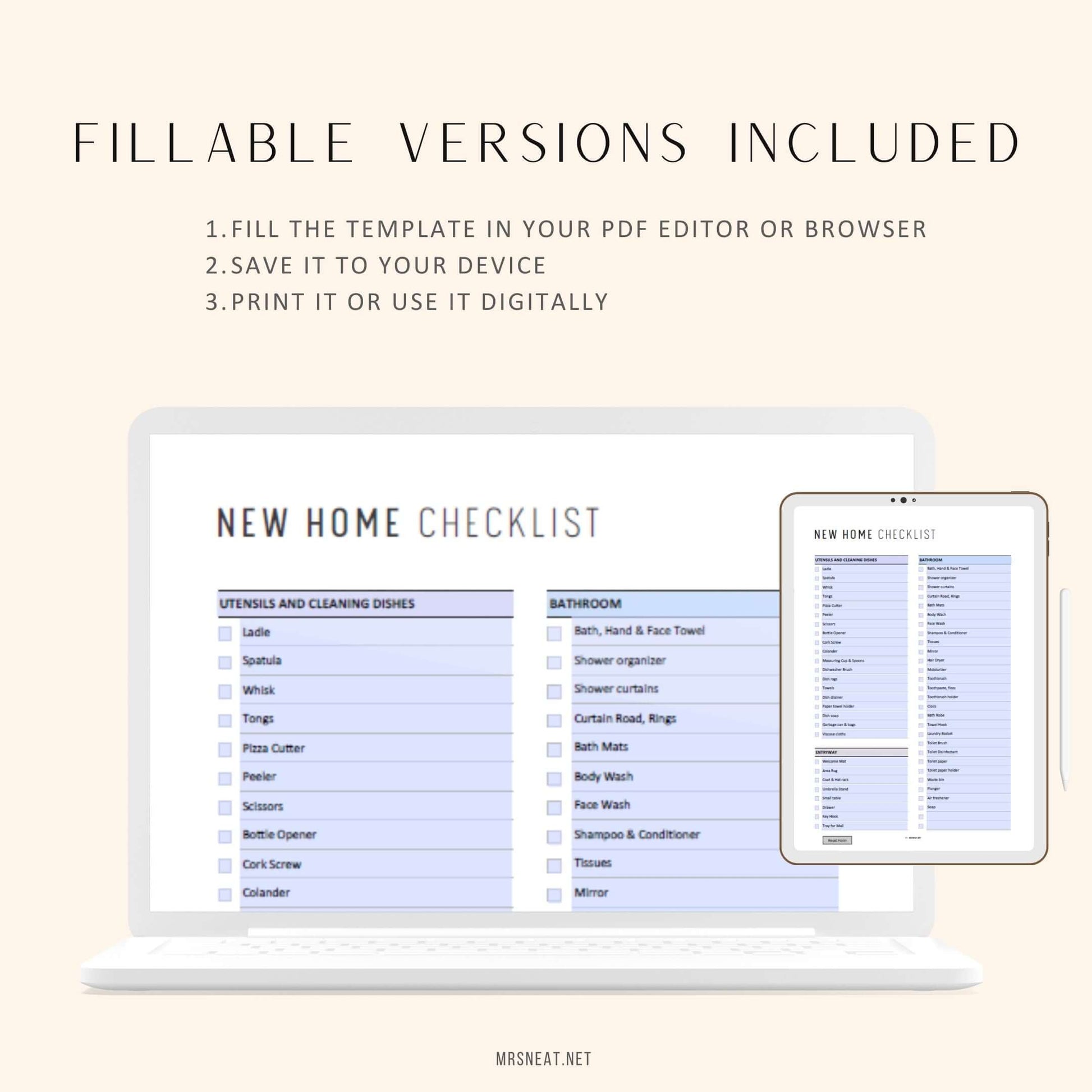 Fillable and Editable Colorful New House Checklist Template PDF